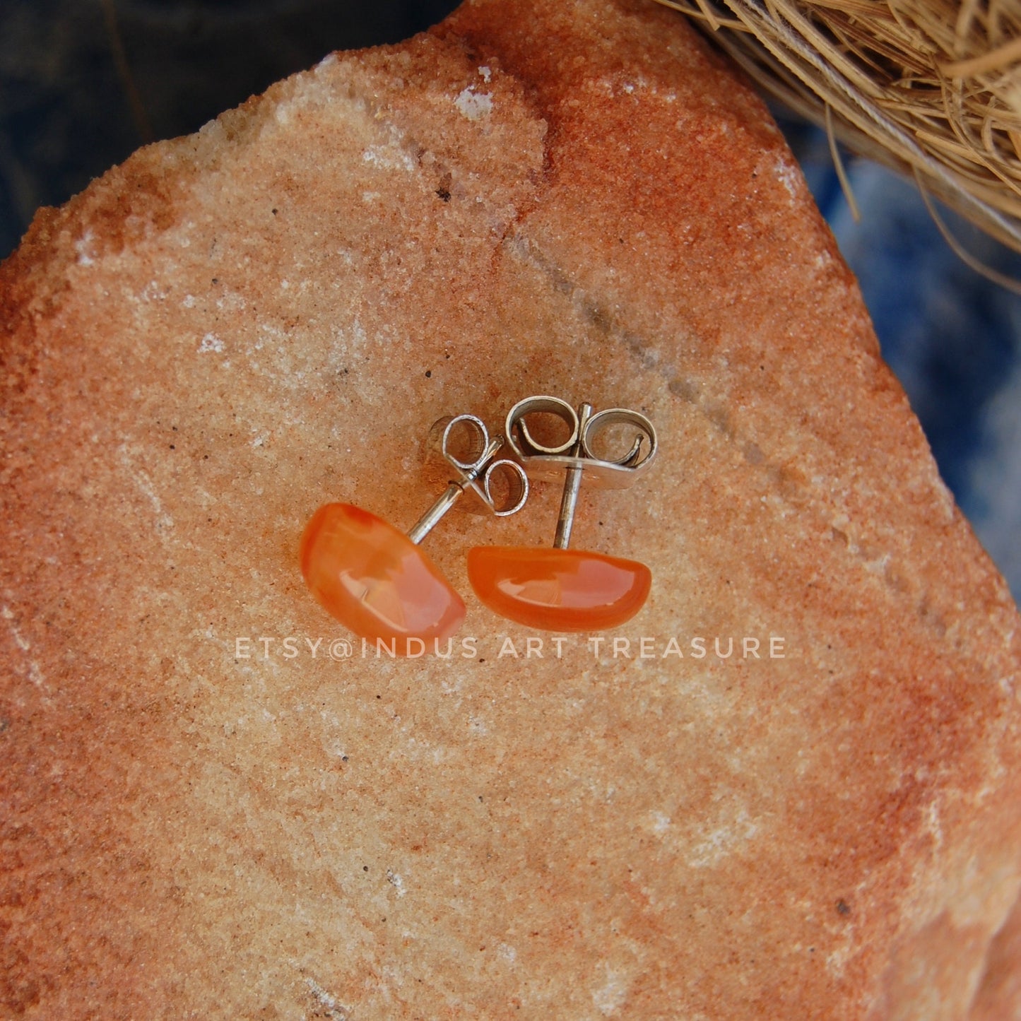 Orange Carnelian Stud Earrings