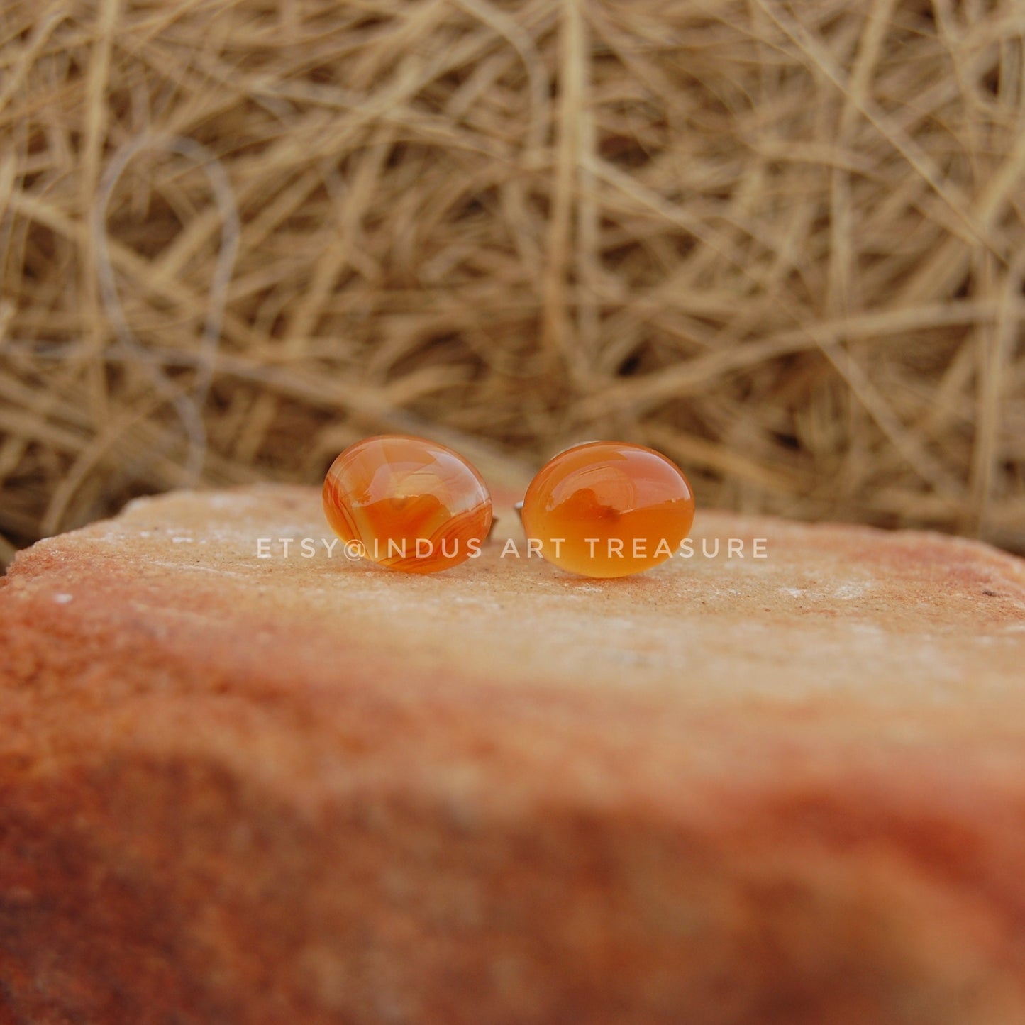 Orange Carnelian Stud Earrings