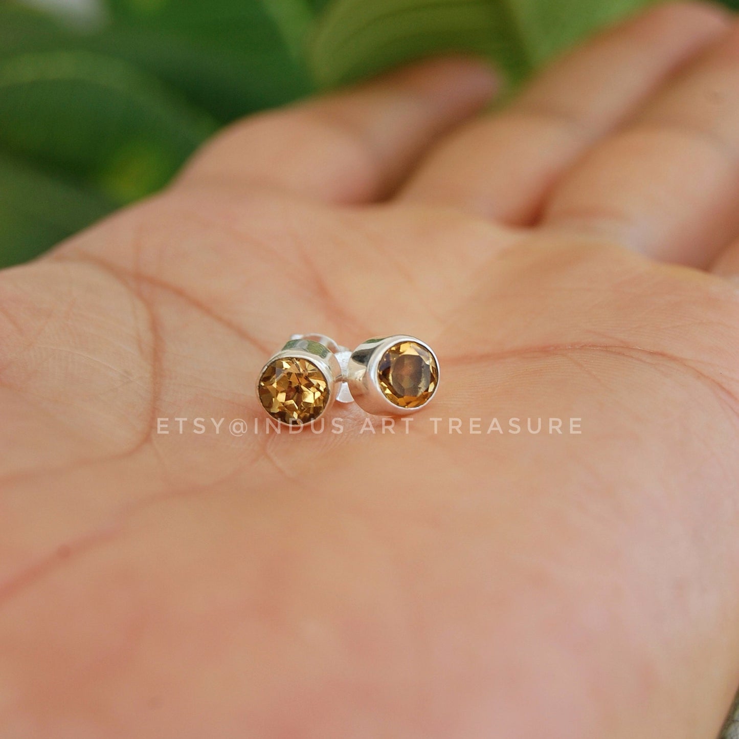 Yellow Citrine Stud Earrings