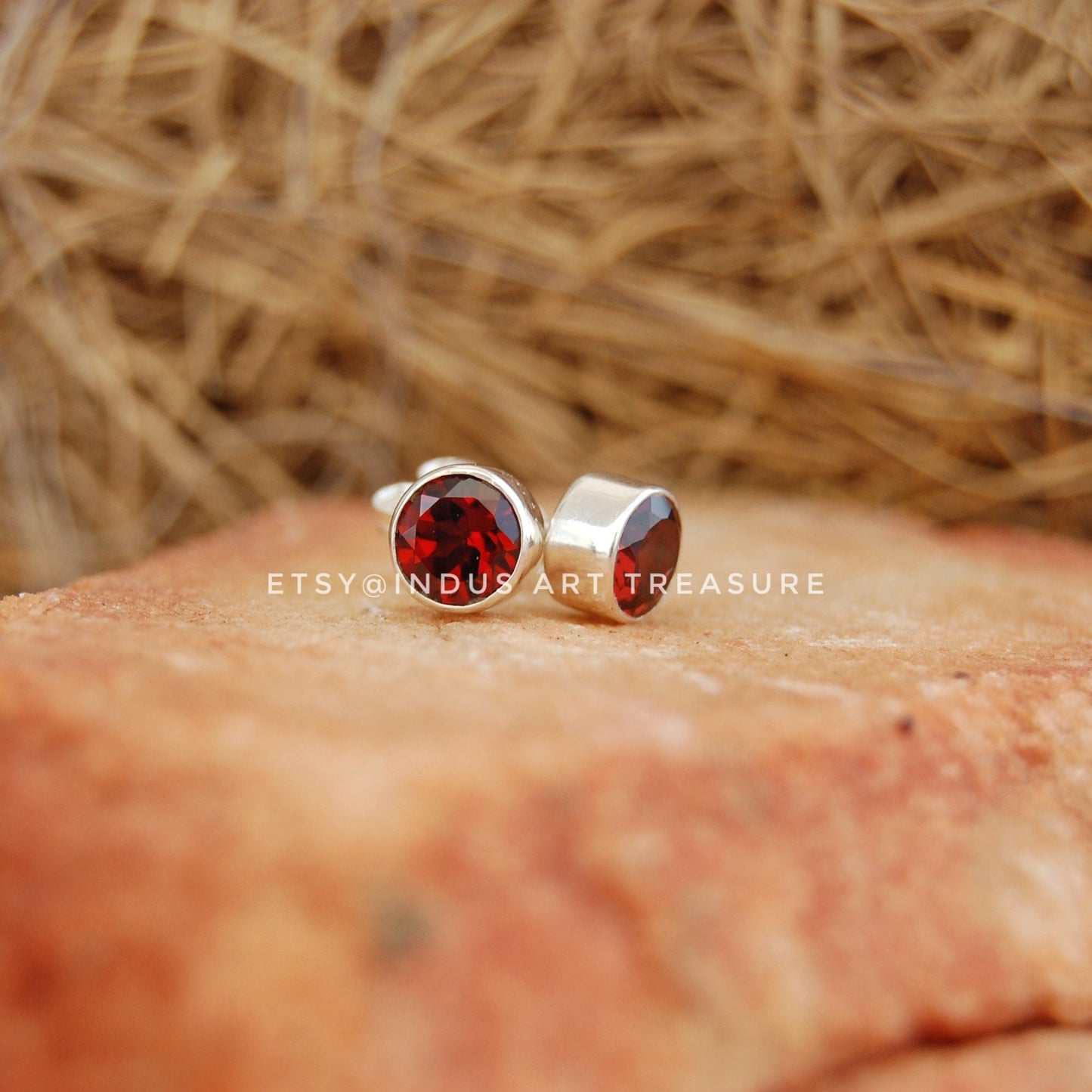 Red Garnet Stud Earrings