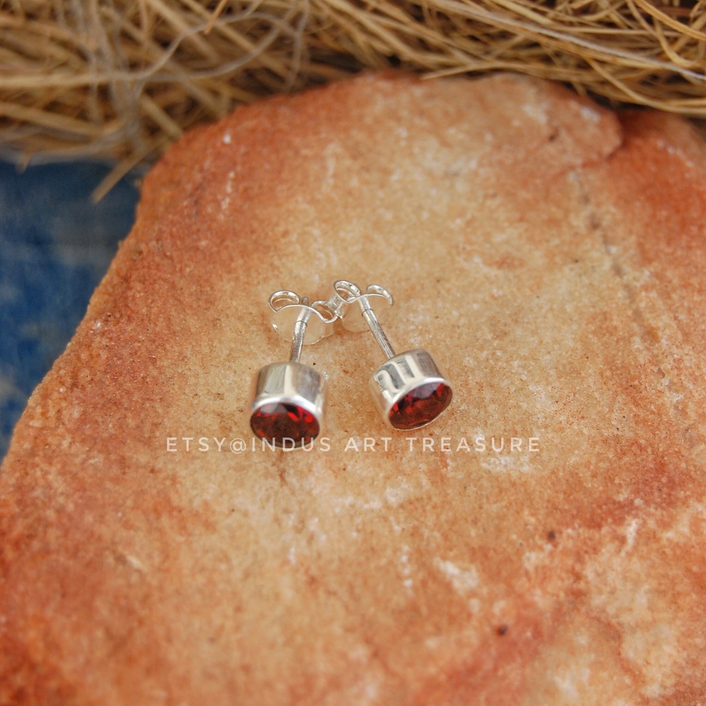 Red Garnet Stud Earrings