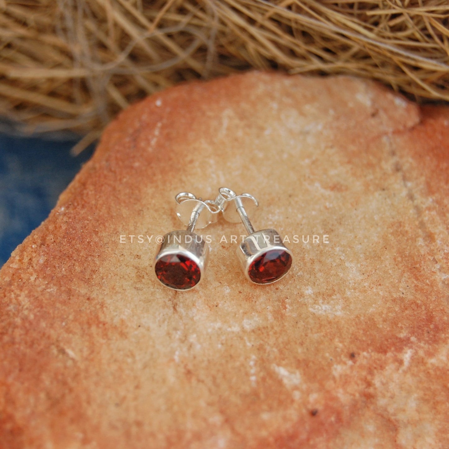 Red Garnet Stud Earrings
