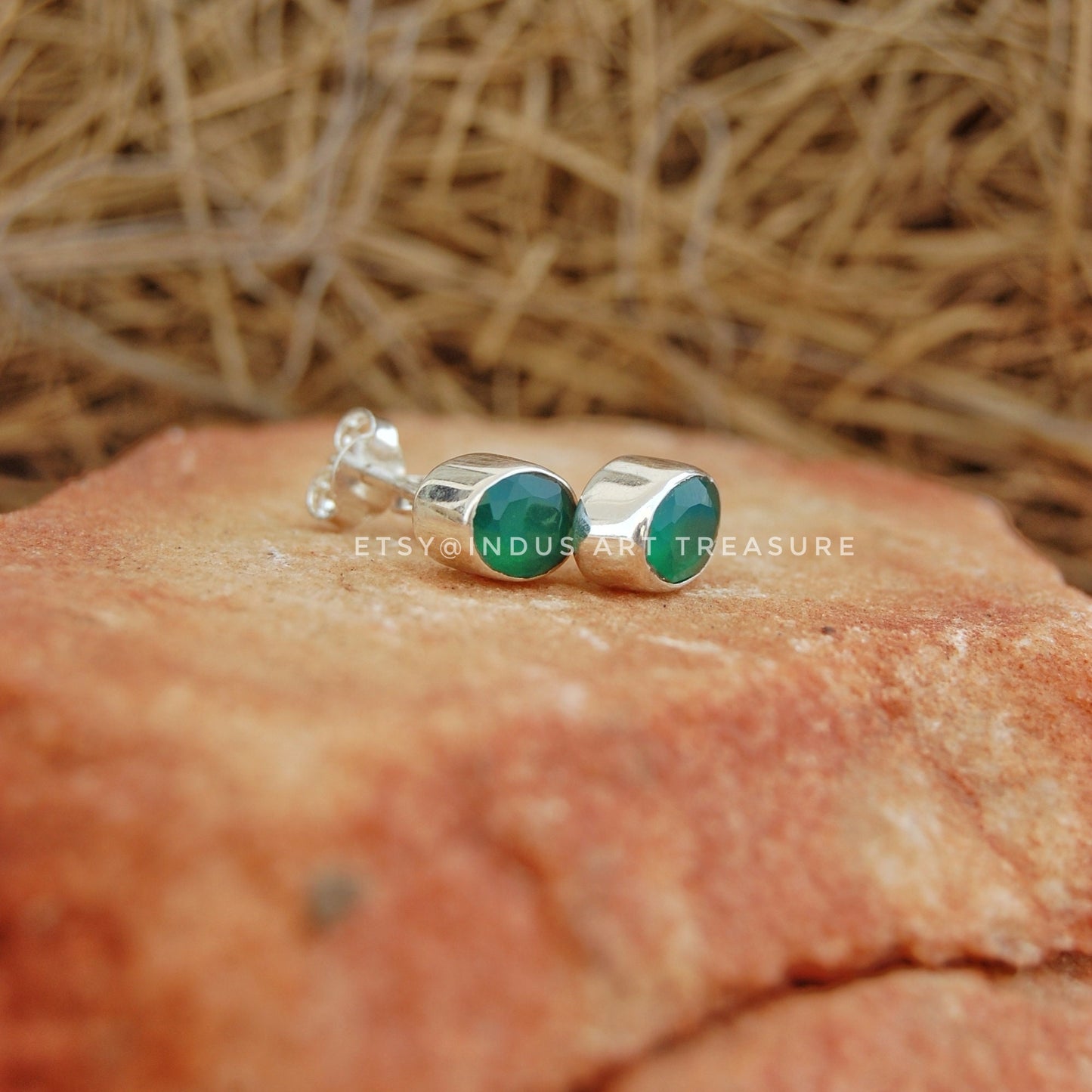 Green Onyx Stud Earrings