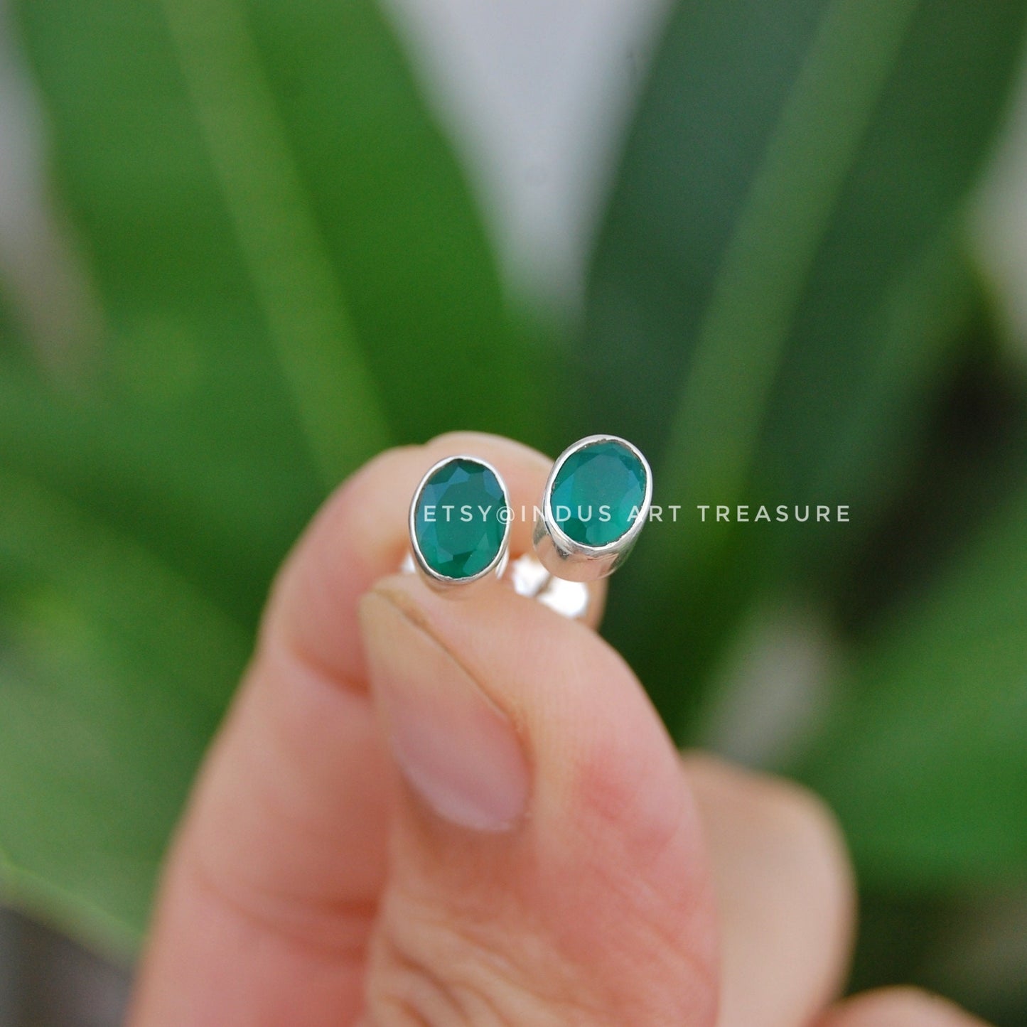 Green Onyx Stud Earrings