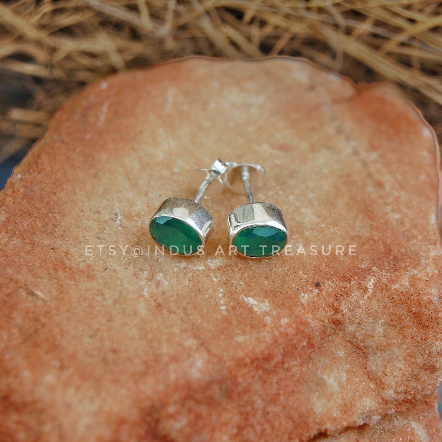 Green Onyx Stud Earrings