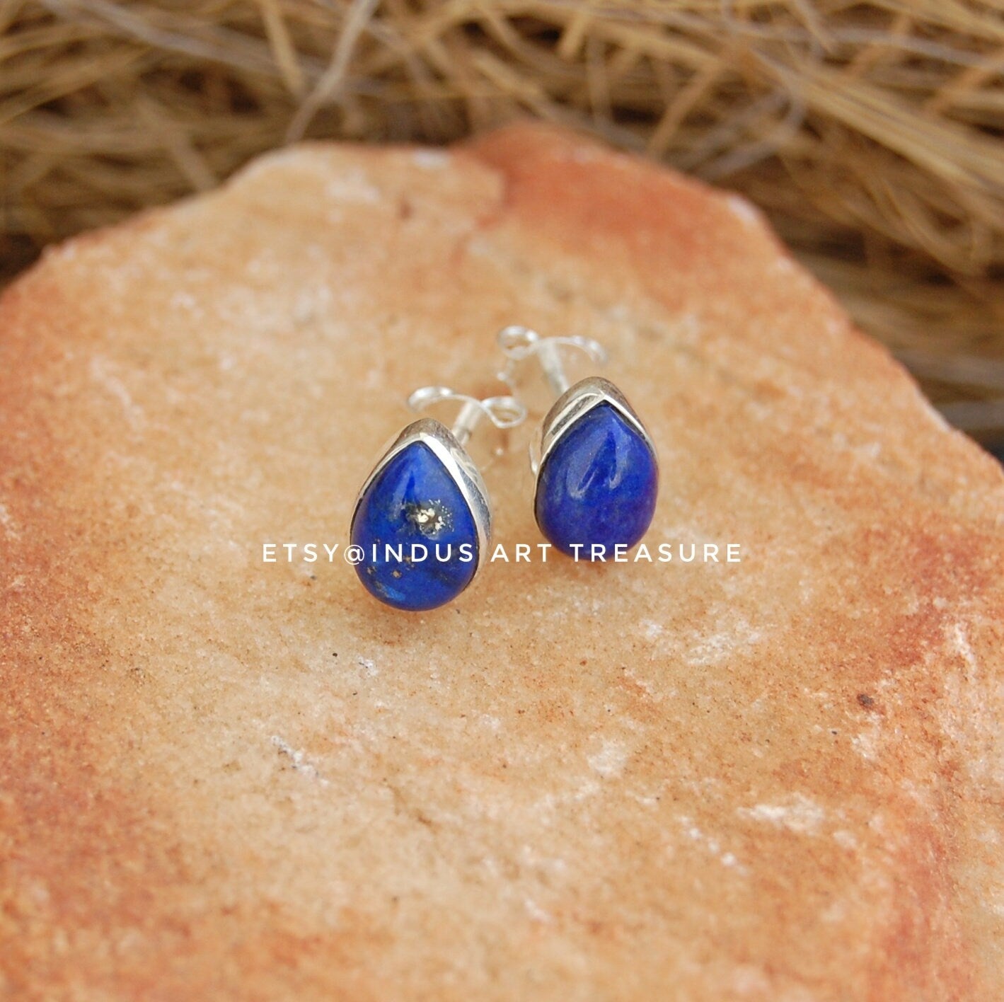 Natural Lapis Stud Earrings