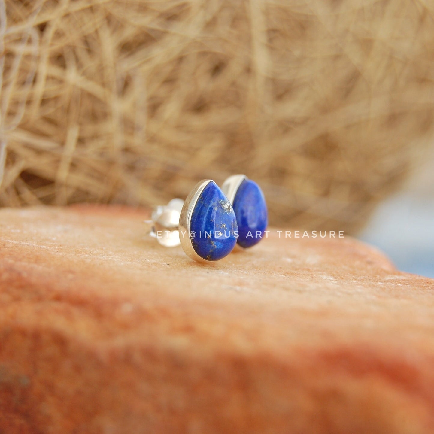 Natural Lapis Stud Earrings