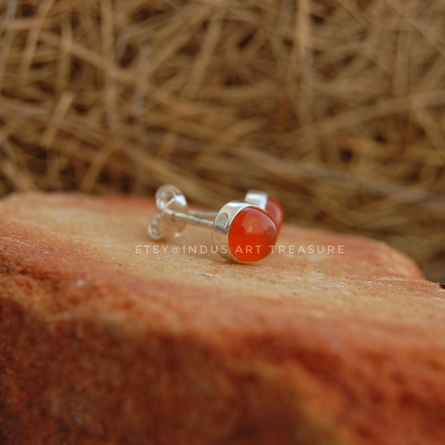 Orange Carnelian Stud Earrings