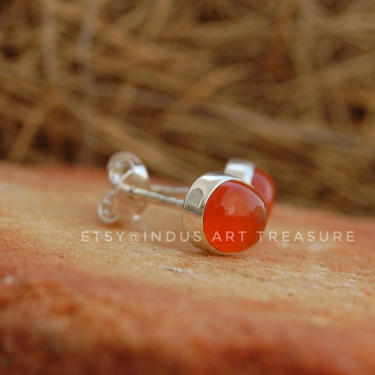 Orange Carnelian Stud Earrings