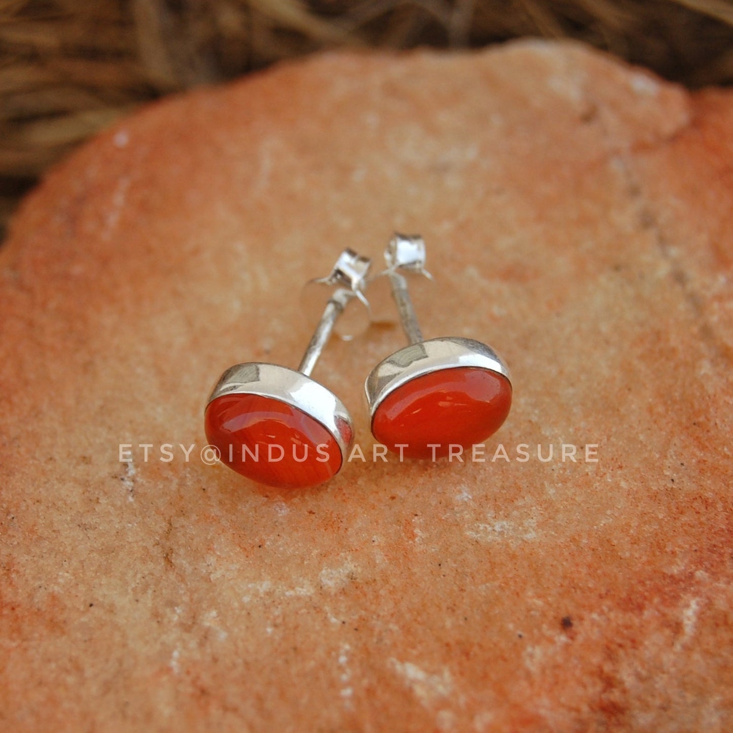 Orange Carnelian Stud Earrings
