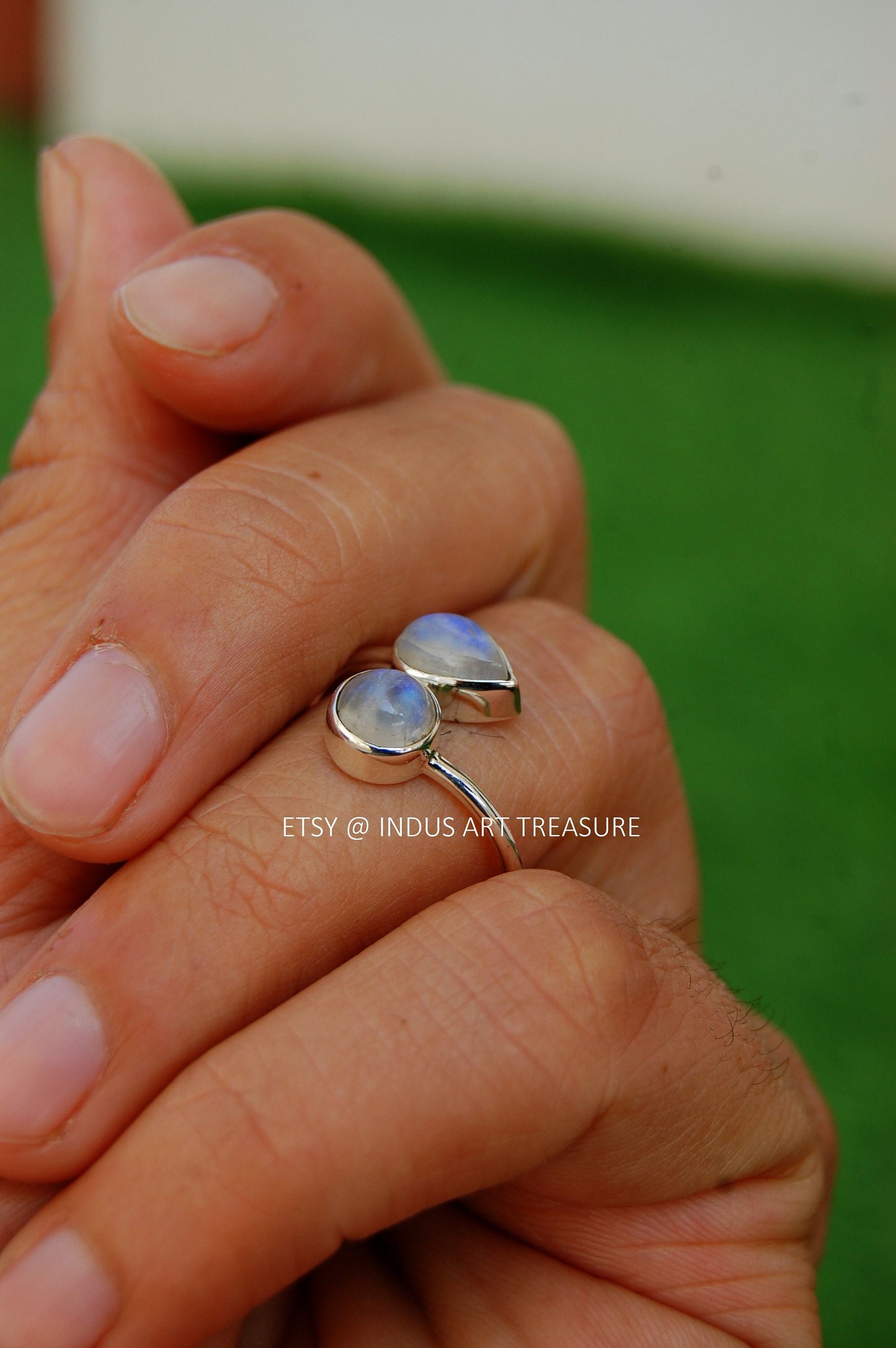 Rainbow Moonstone Coil Ring