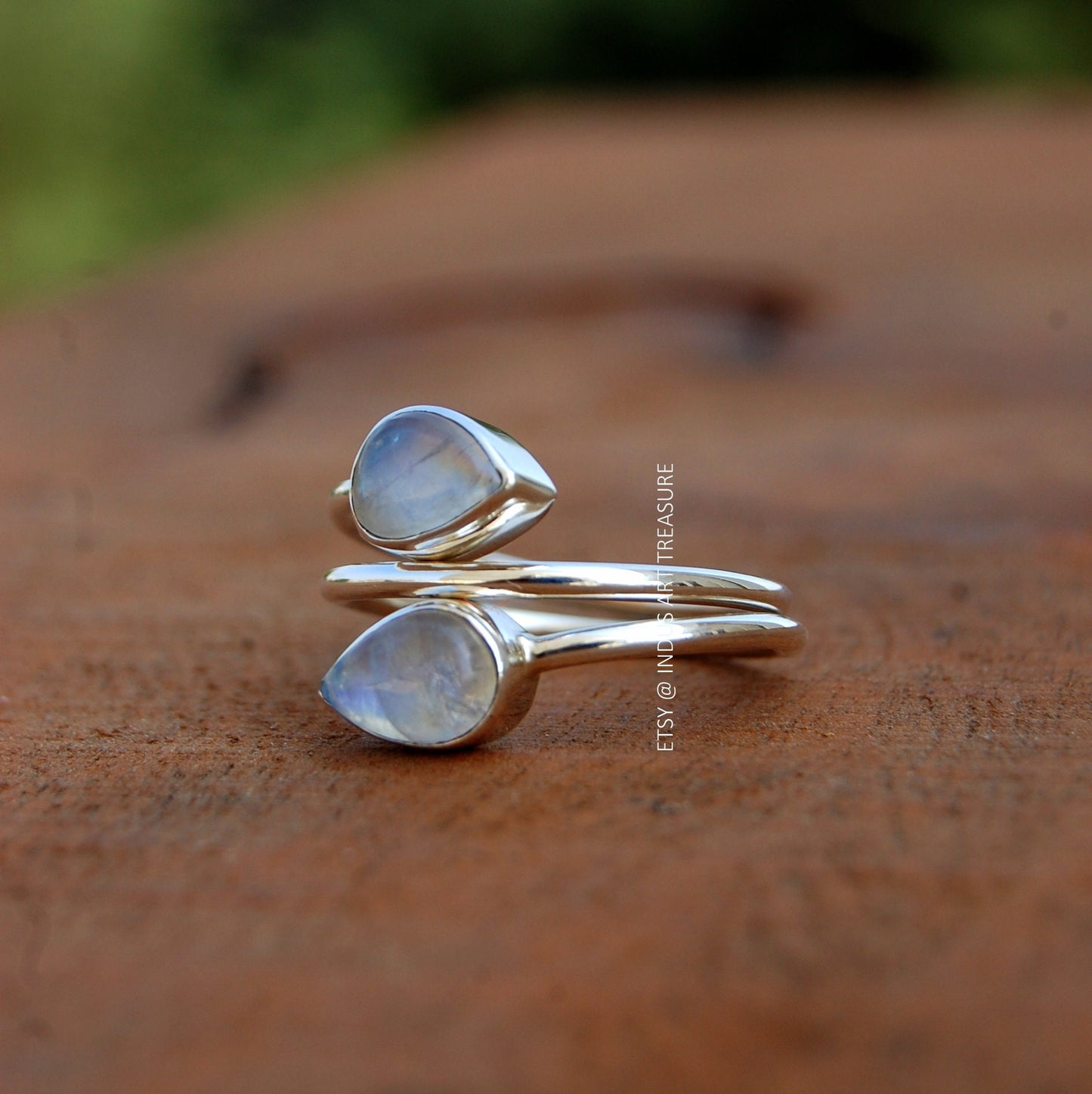 Rainbow Moonstone Twig Ring