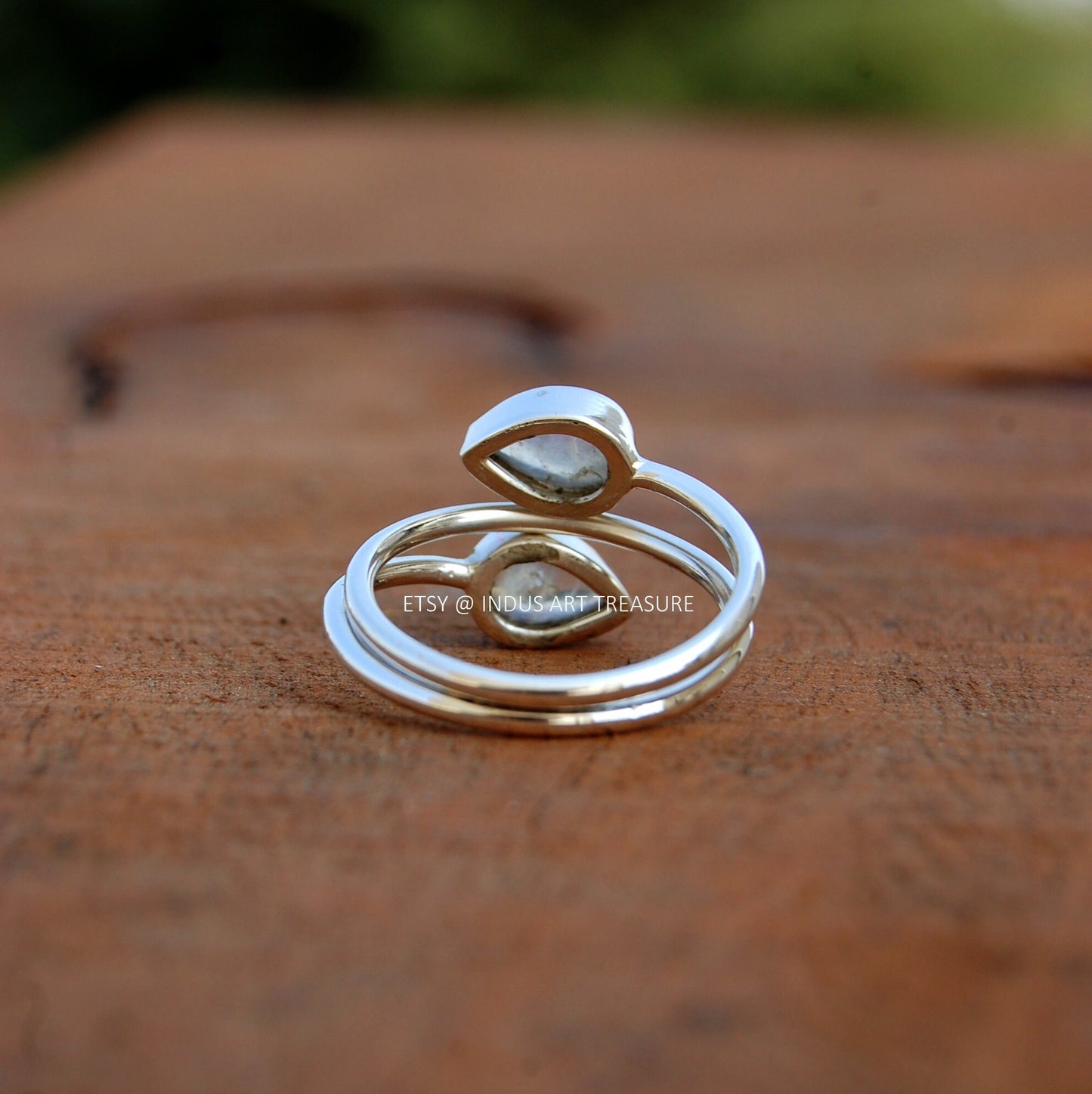 Rainbow Moonstone Twig Ring