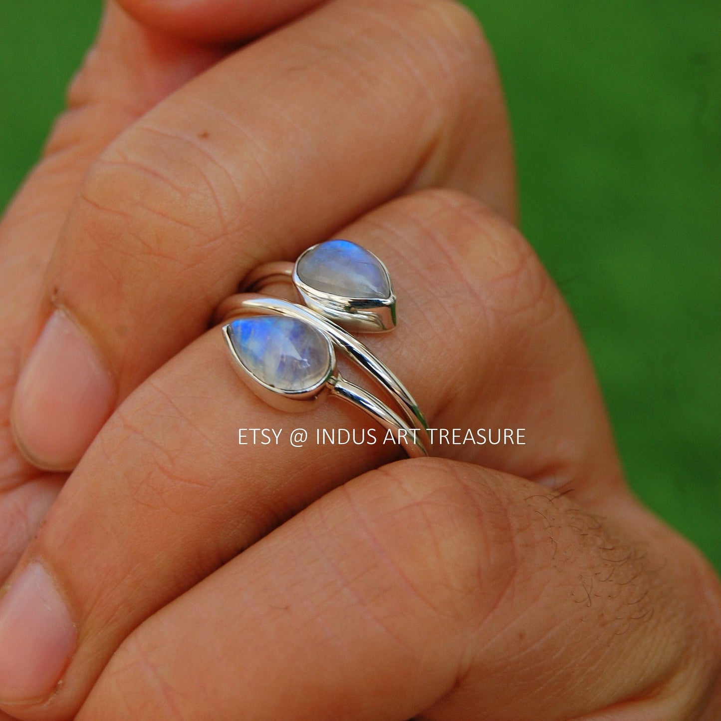 Rainbow Moonstone Twig Ring