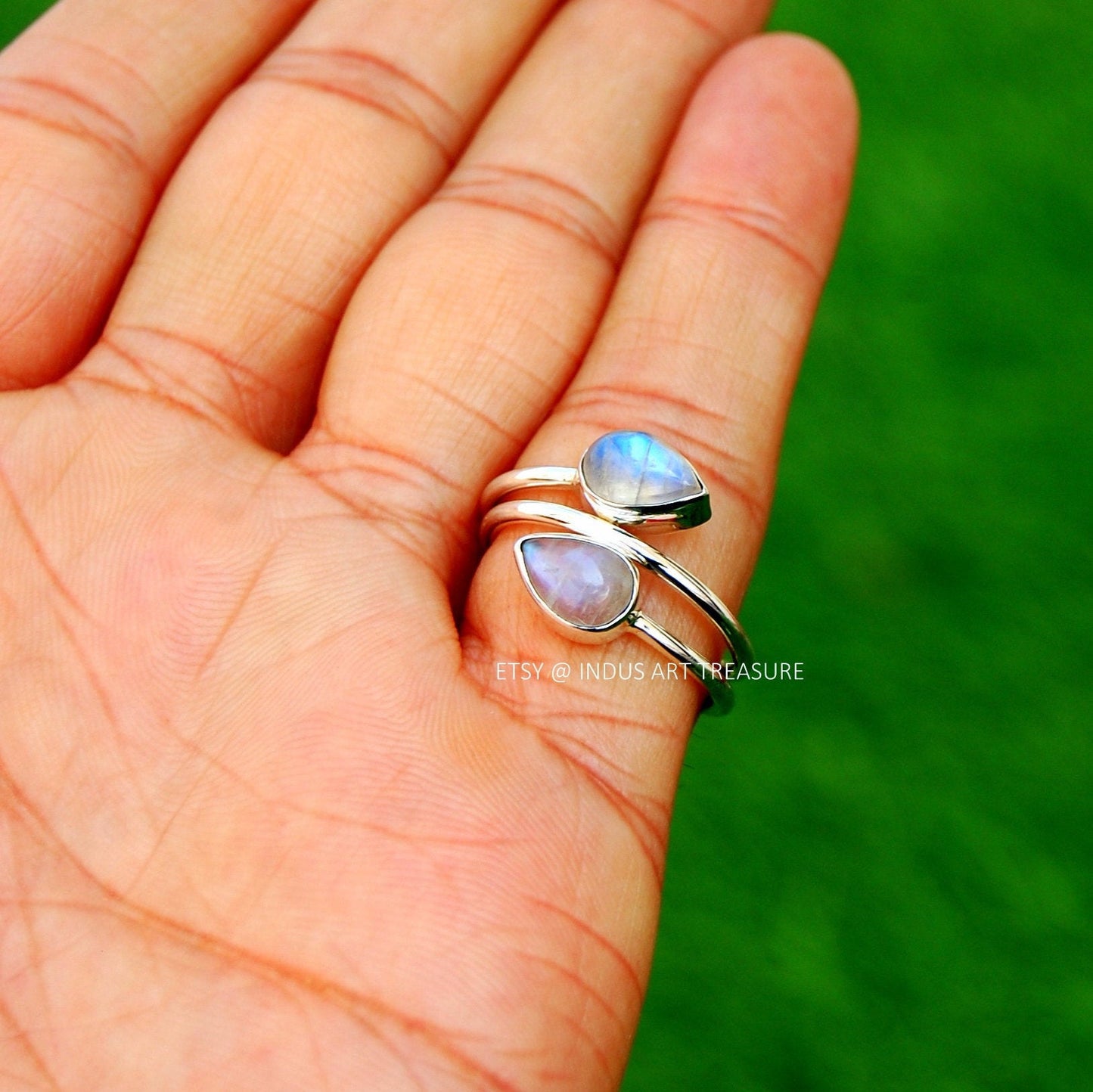 Rainbow Moonstone Twig Ring