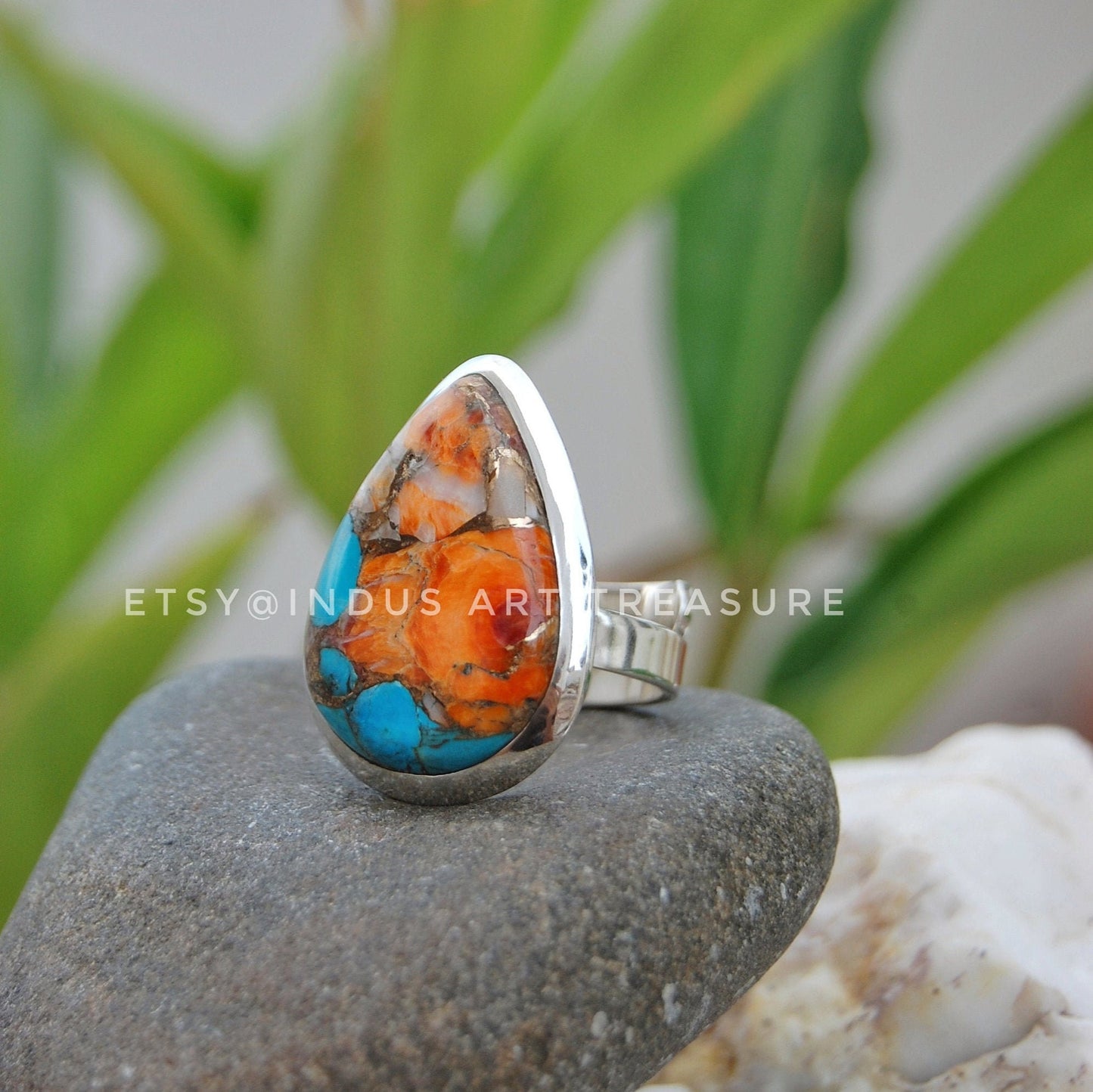 Oyster Copper Turquoise Statement Ring