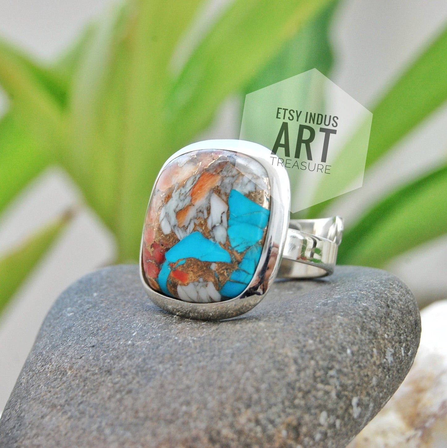 Oyster Copper Turquoise Statement Ring