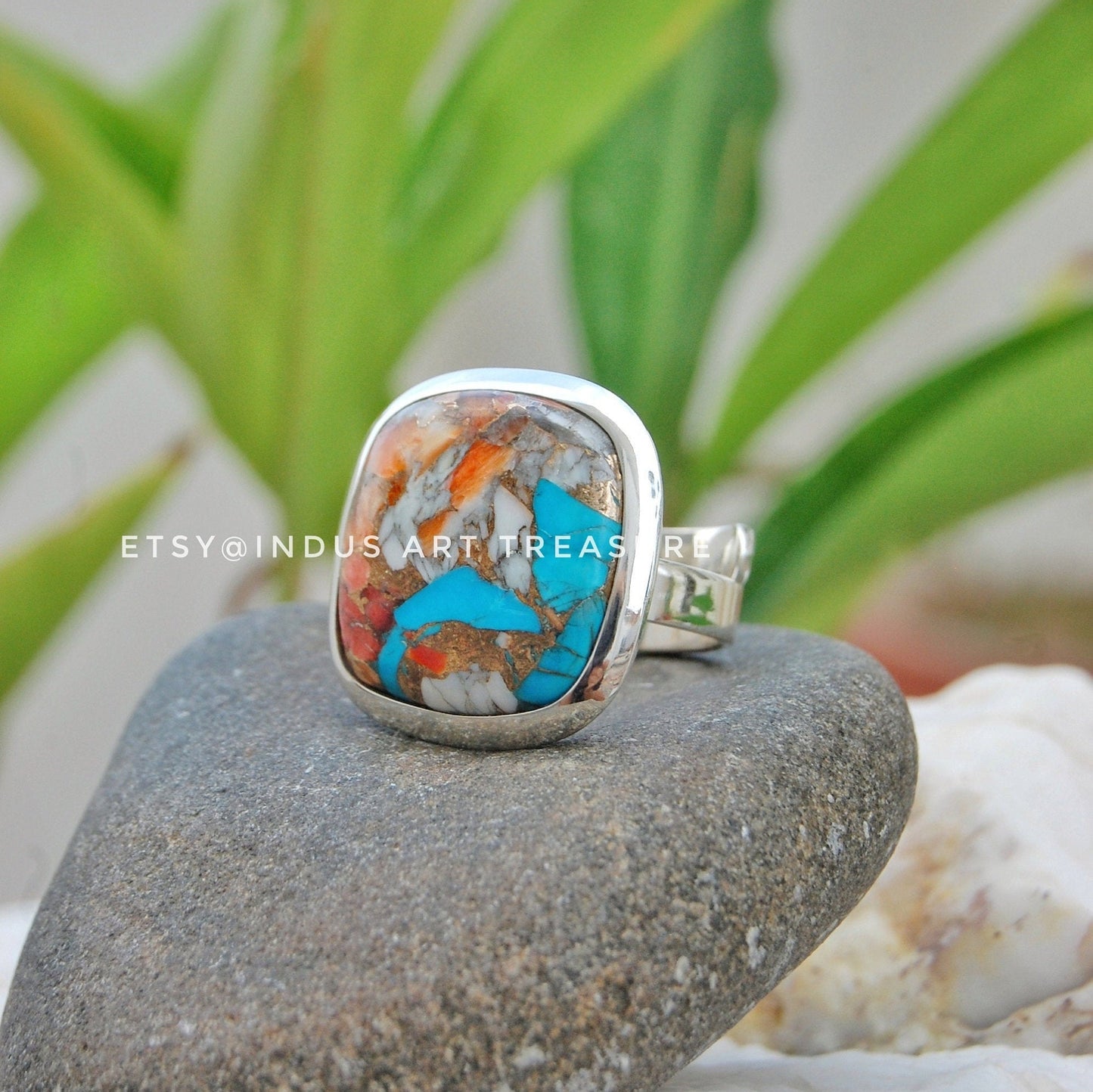 Oyster Copper Turquoise Statement Ring
