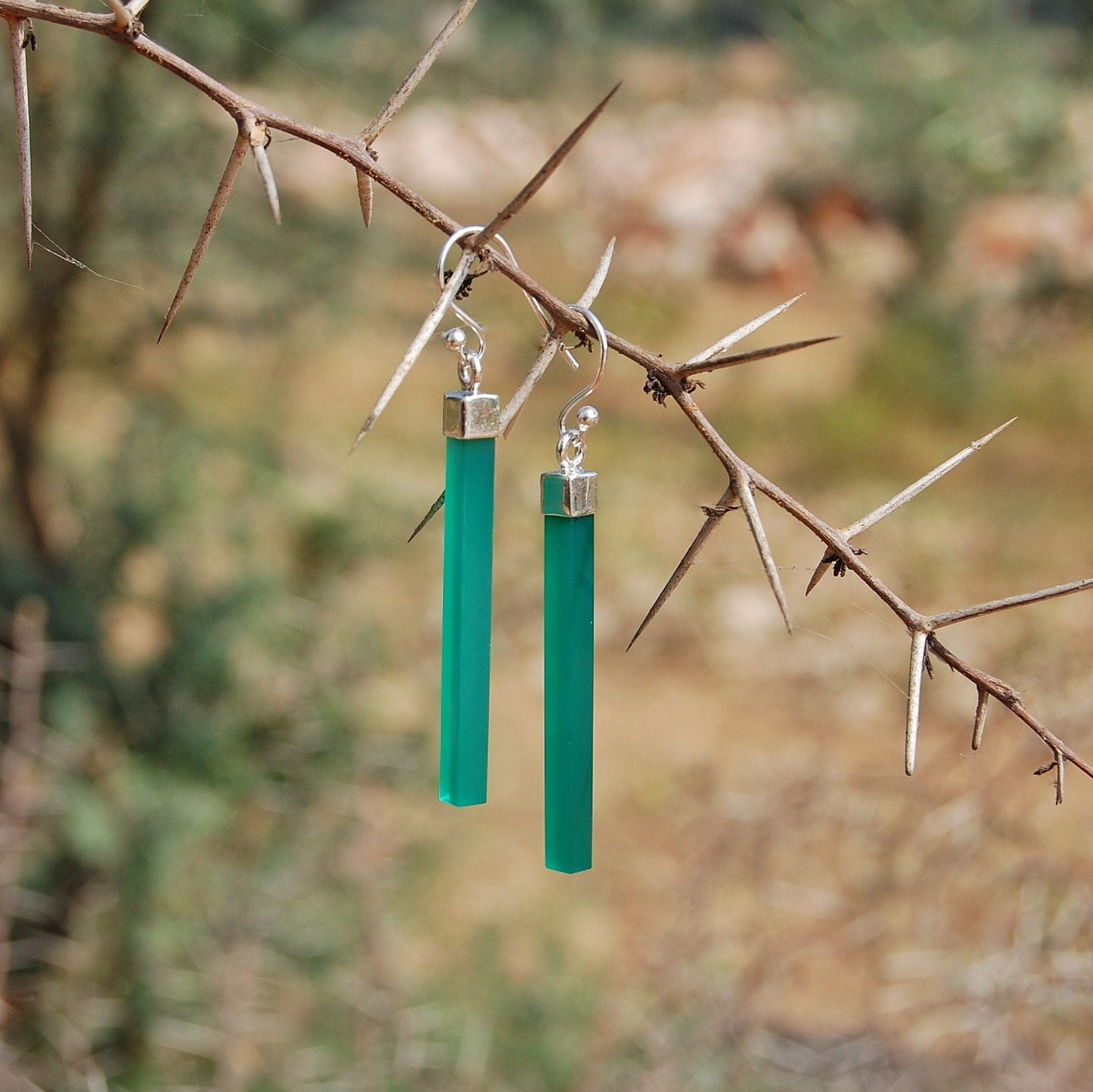 Green Onyx 50mm Long Drop Earrings