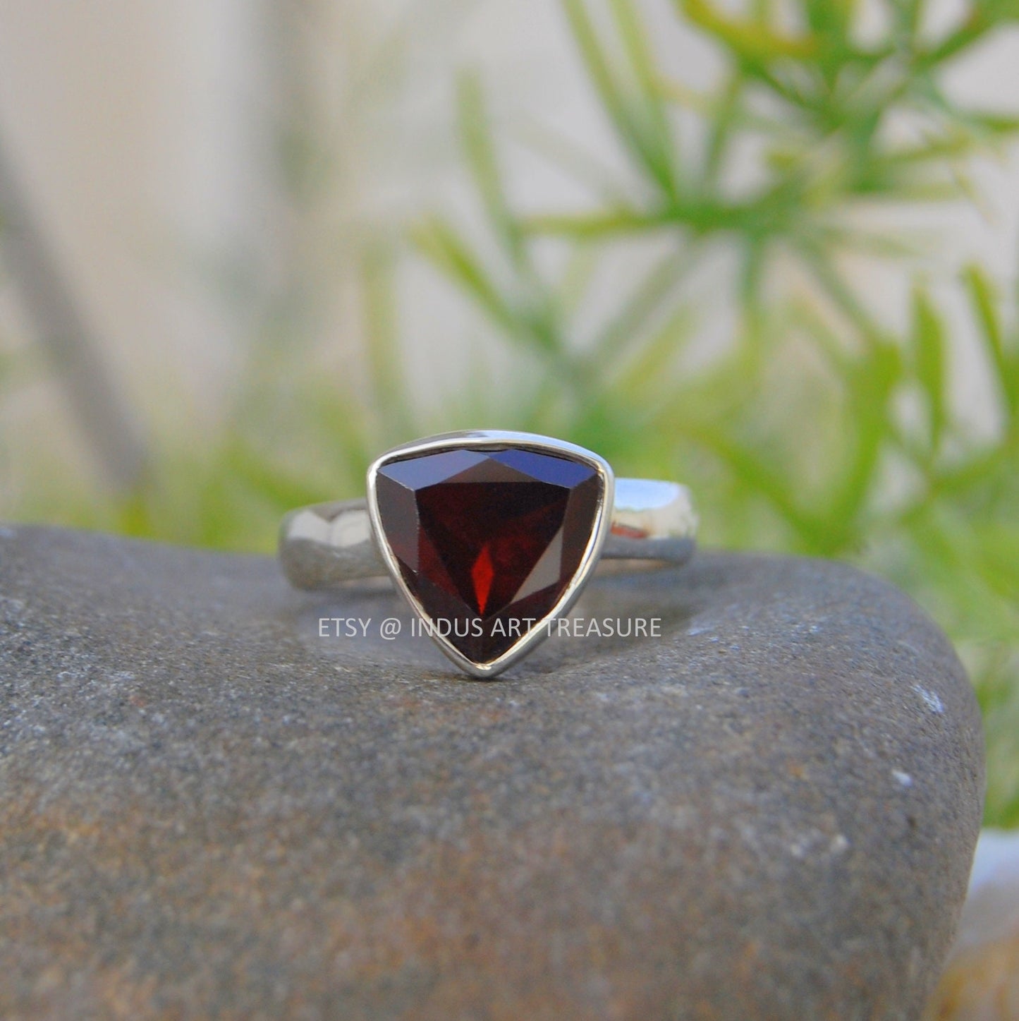 Red Garnet Trillion Shape Ring
