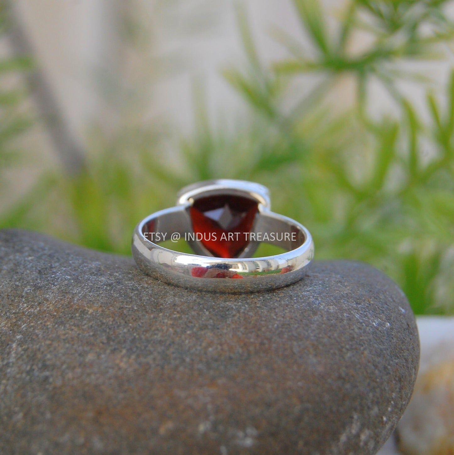 Red Garnet Trillion Shape Ring