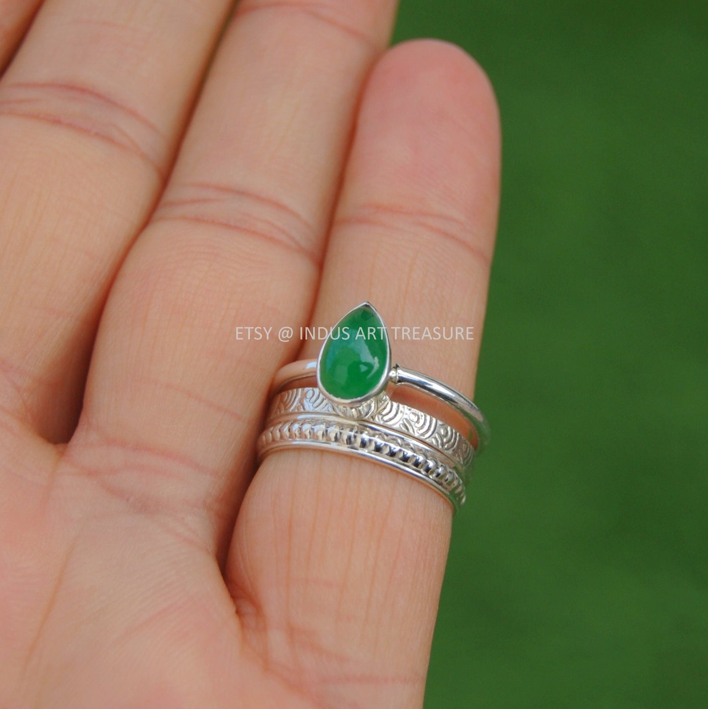 Natural Jade Stacking Ring Set
