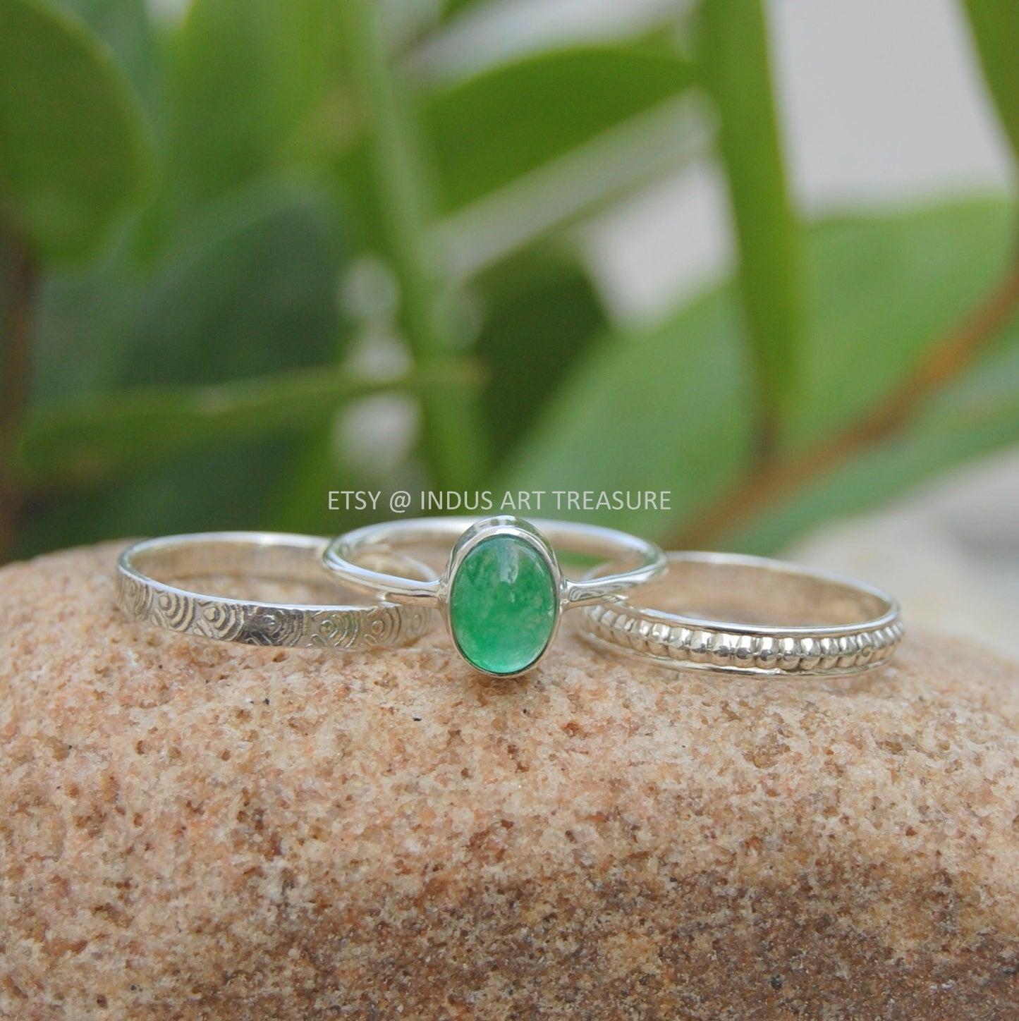 Natural Green Jade Stacking Ring Set