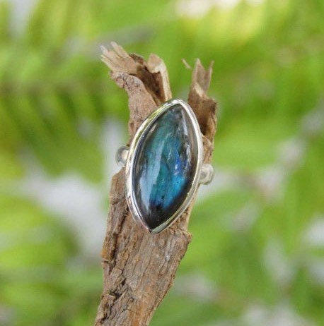 Blue Labradorite Marquise Ring