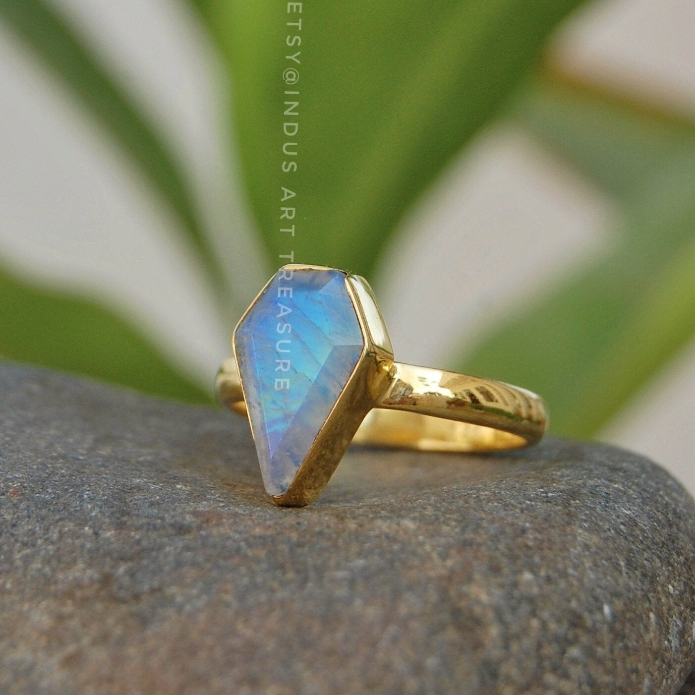 Rainbow Moonstone Kite Gold Ring