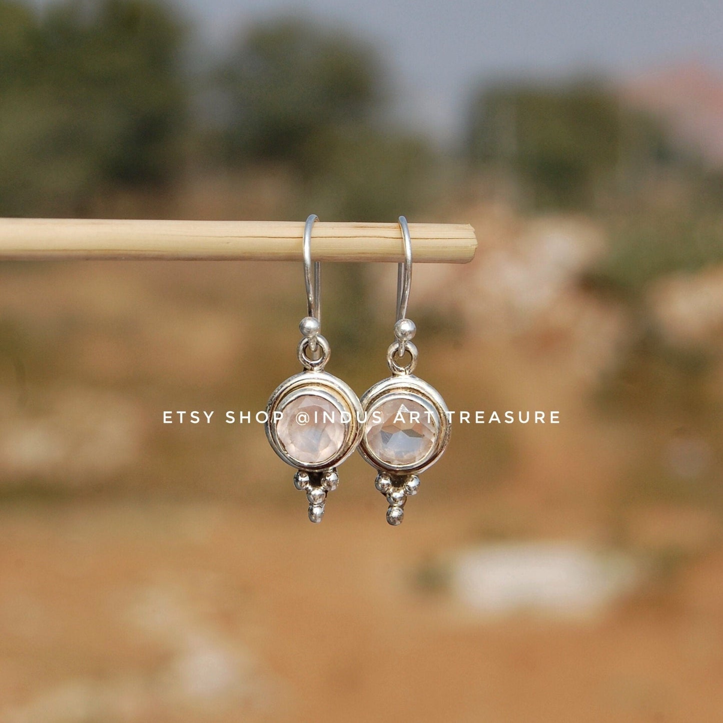 Rose Quartz Boho Silver Earrings