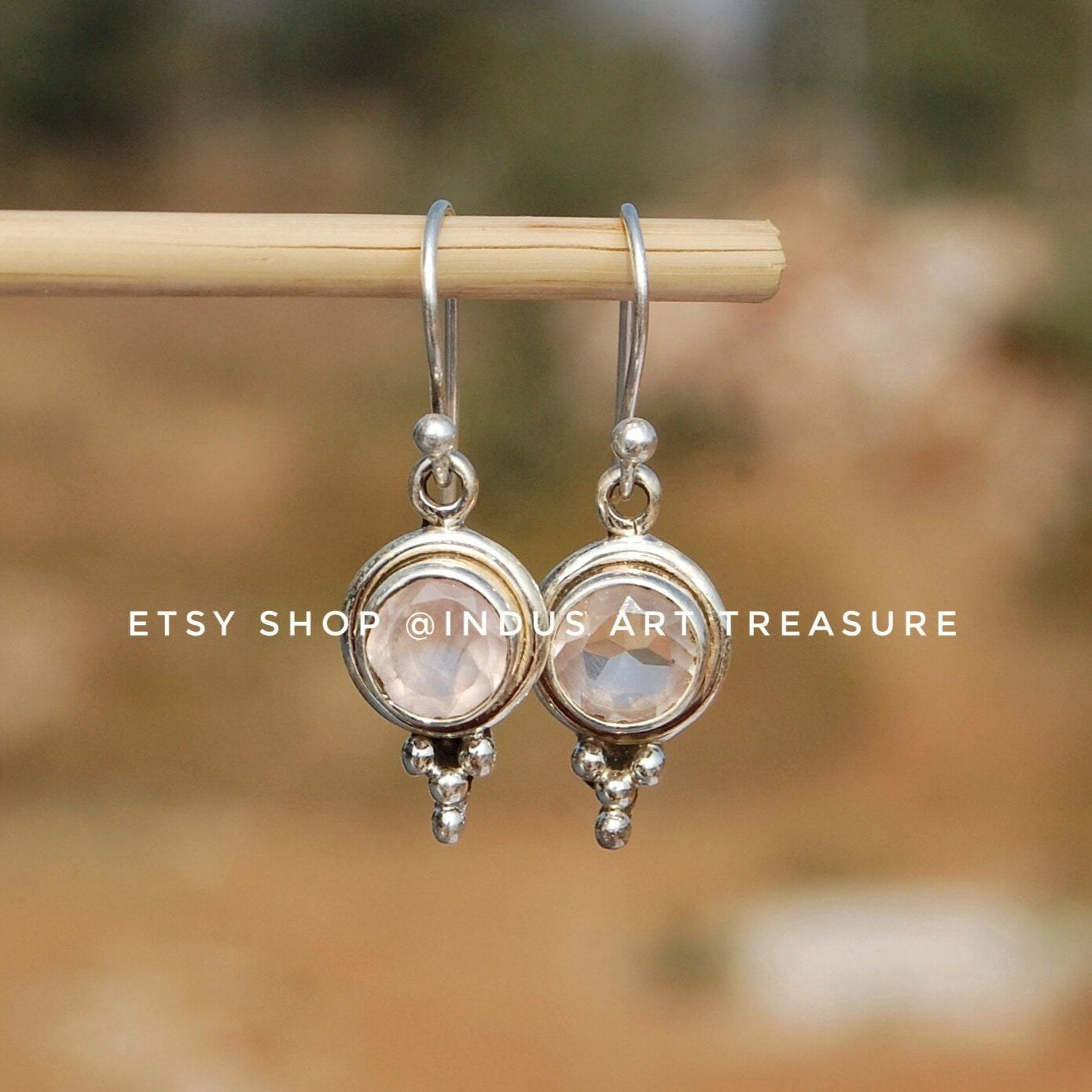 Rose Quartz Boho Silver Earrings