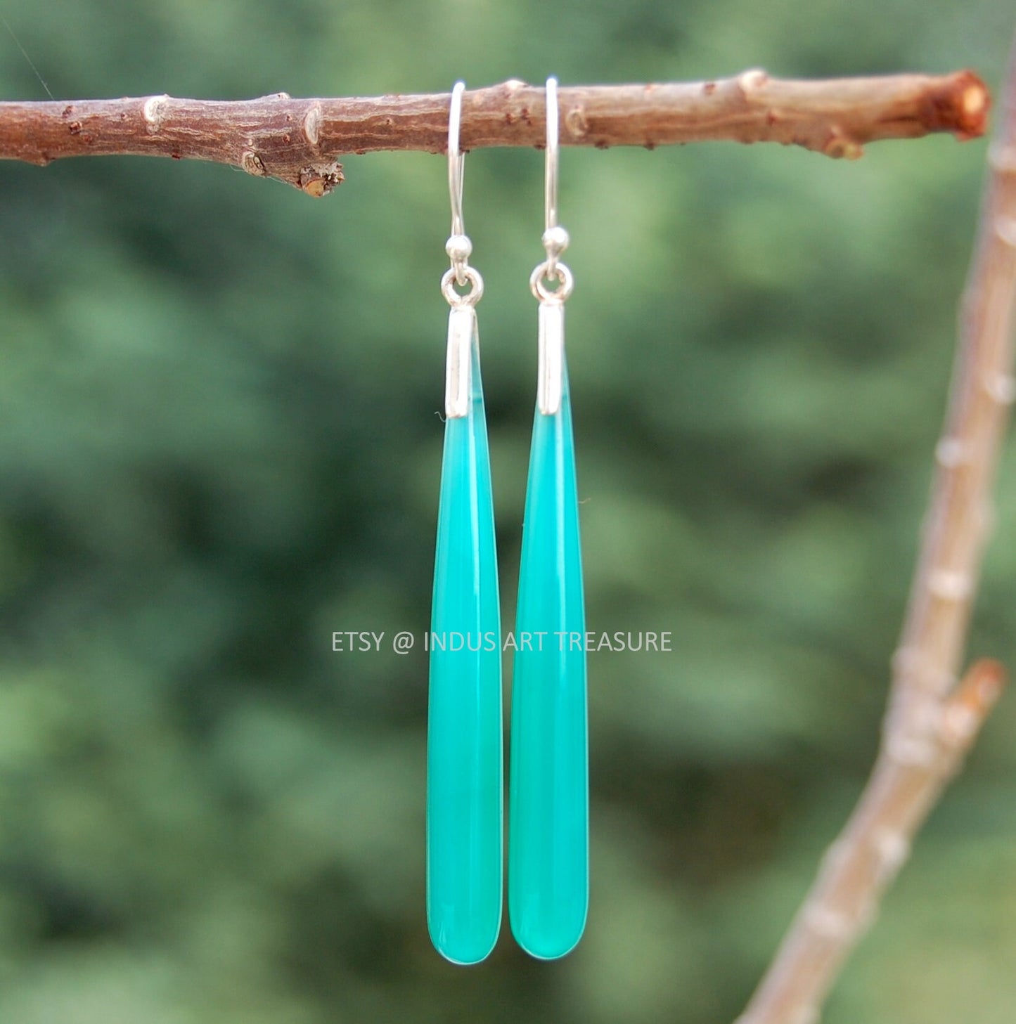 Aqua Chalcedony 50mm Long Earrings
