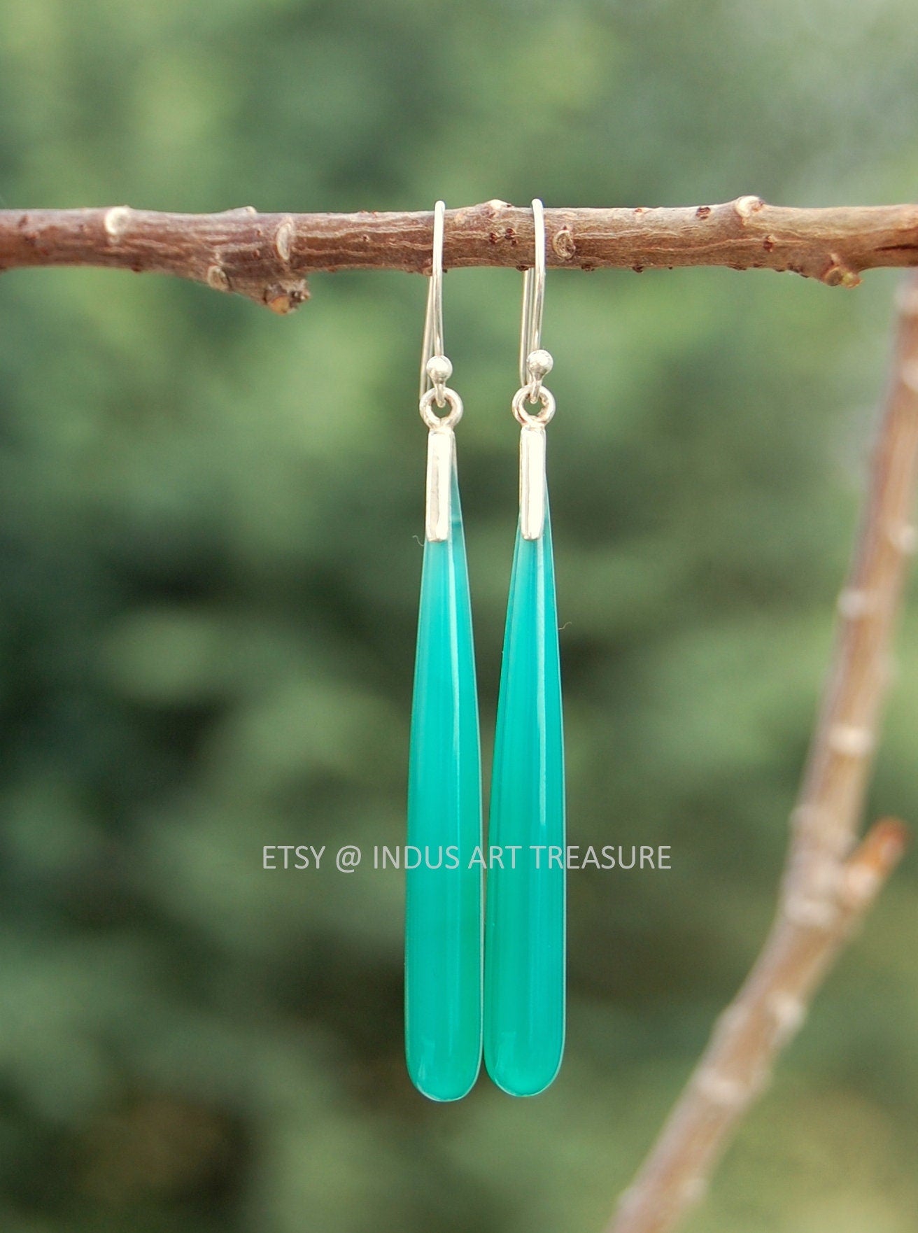 Aqua Chalcedony 50mm Long Earrings