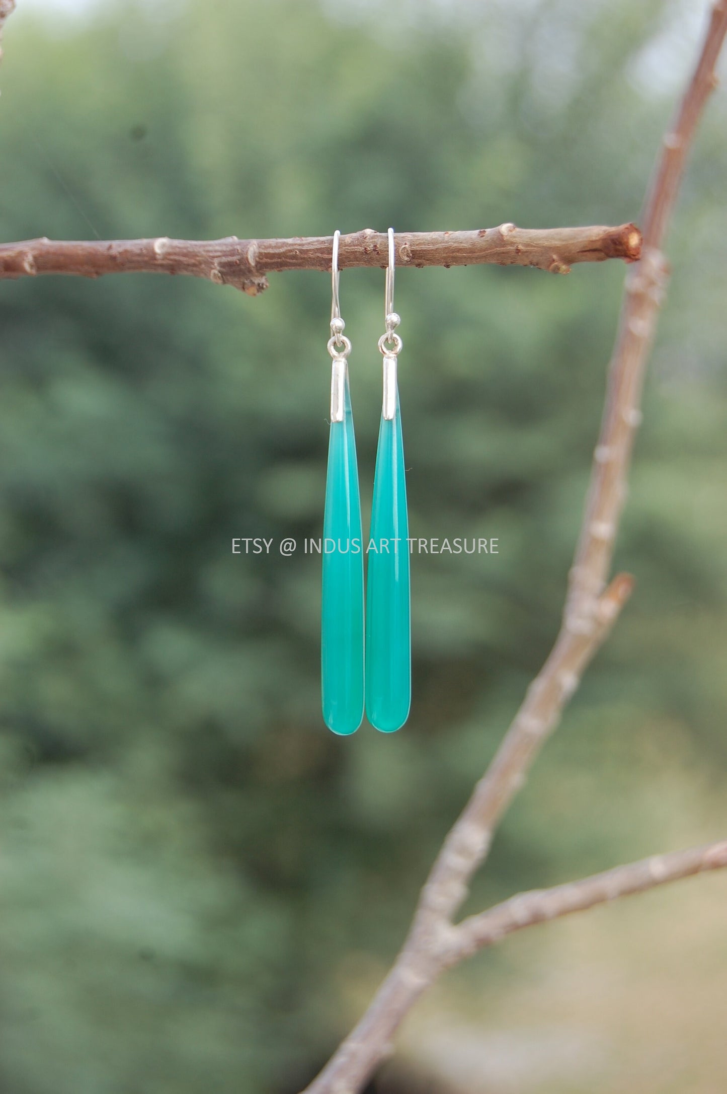 Aqua Chalcedony 50mm Long Earrings