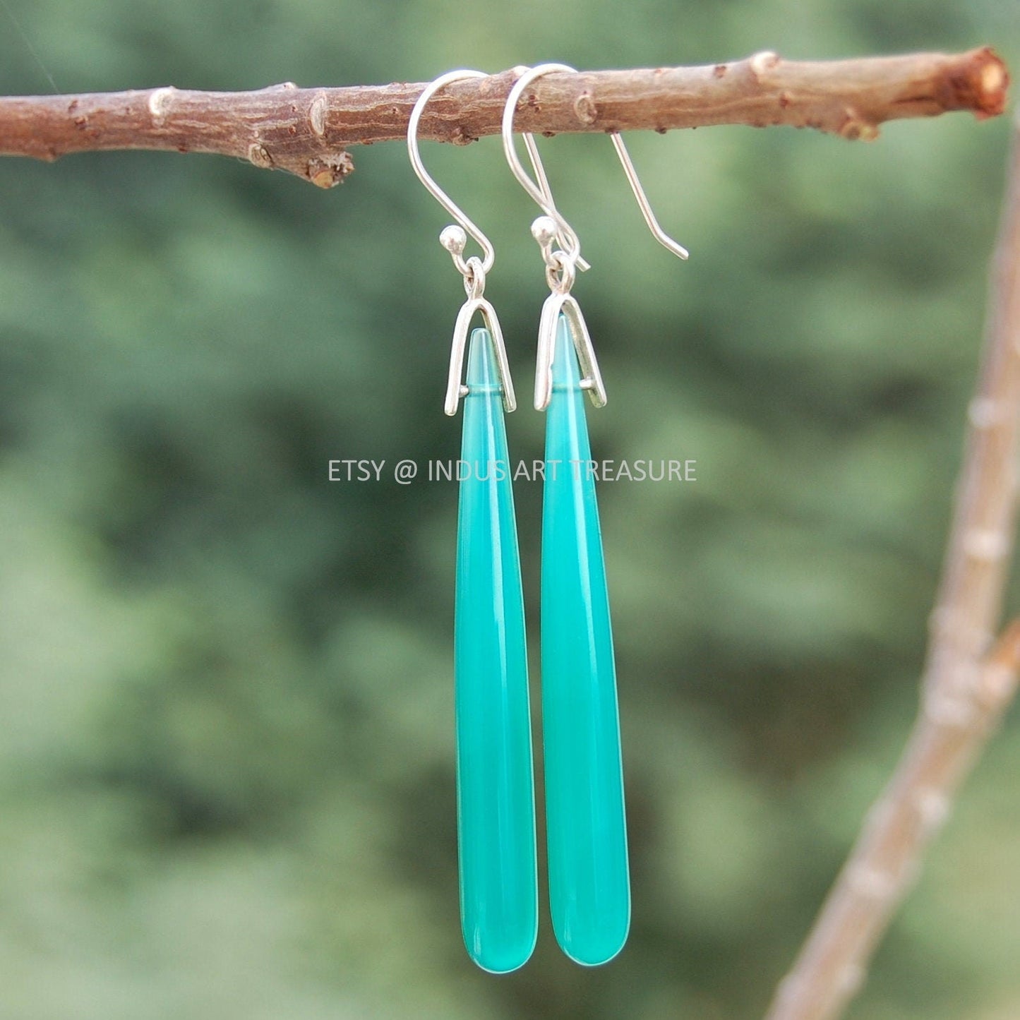 Aqua Chalcedony 50mm Long Earrings