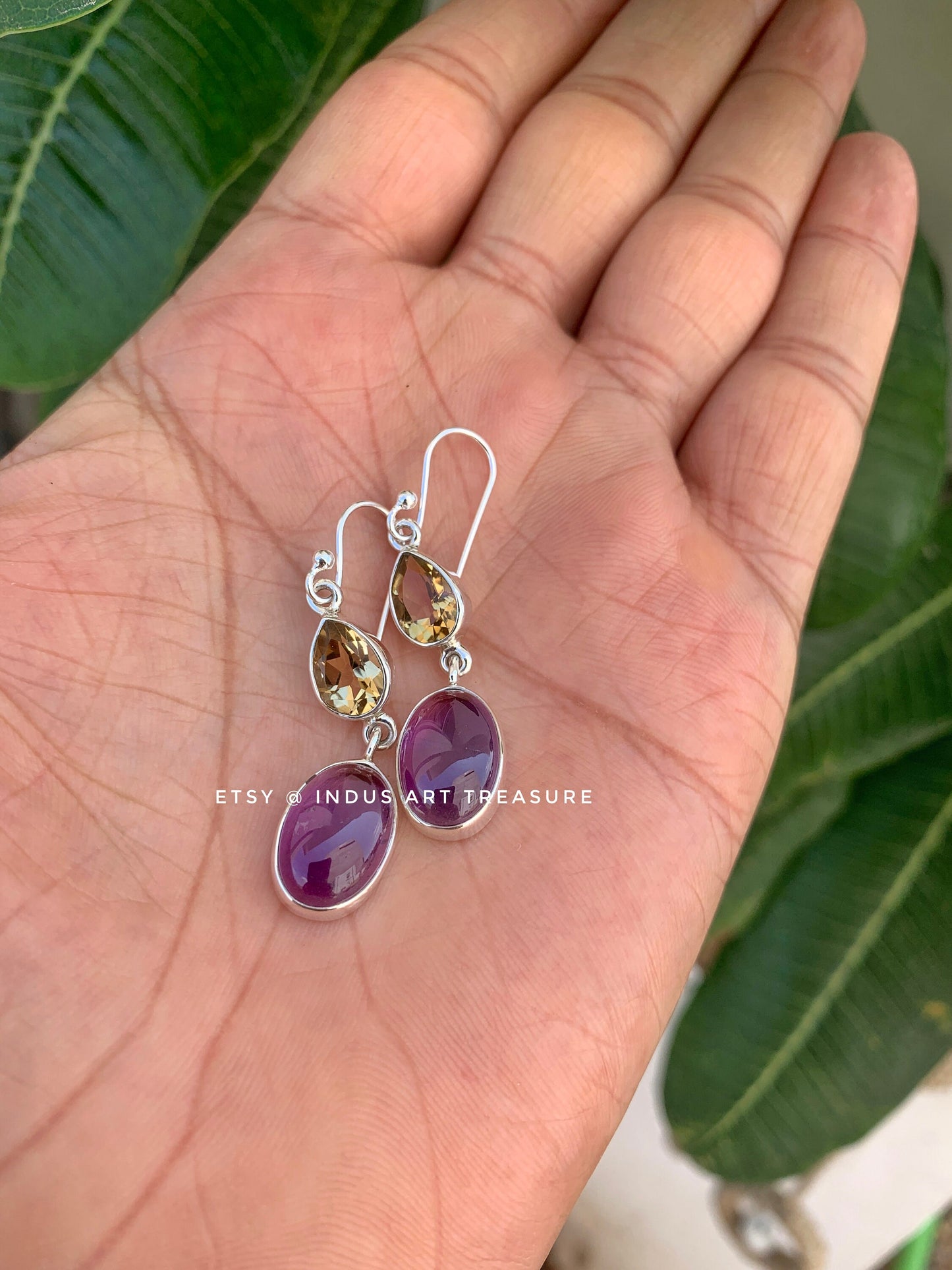 Amethyst- Citrine Dangle Earrings