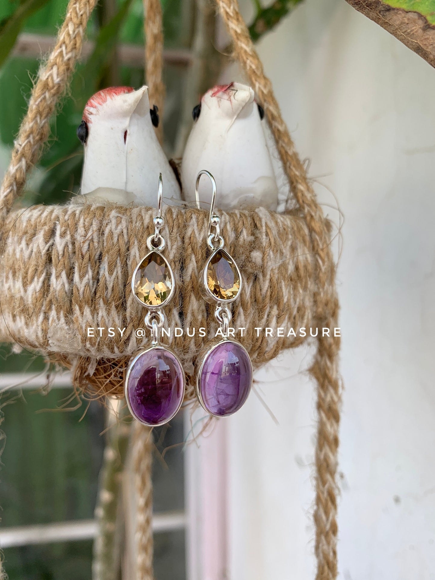 Amethyst- Citrine Dangle Earrings