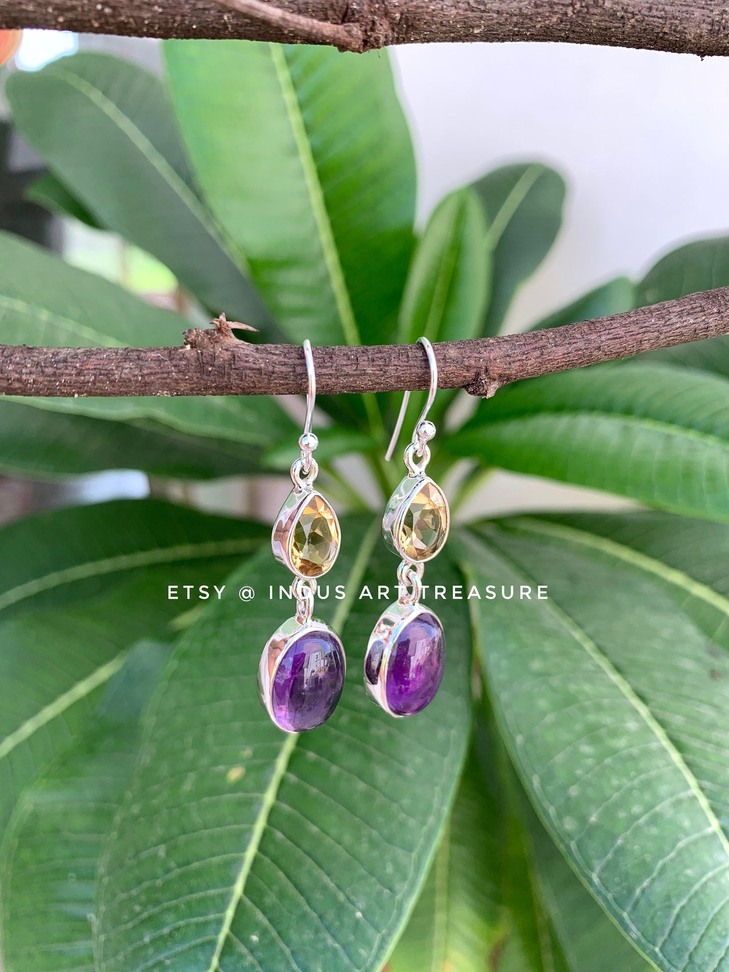 Amethyst- Citrine Dangle Earrings