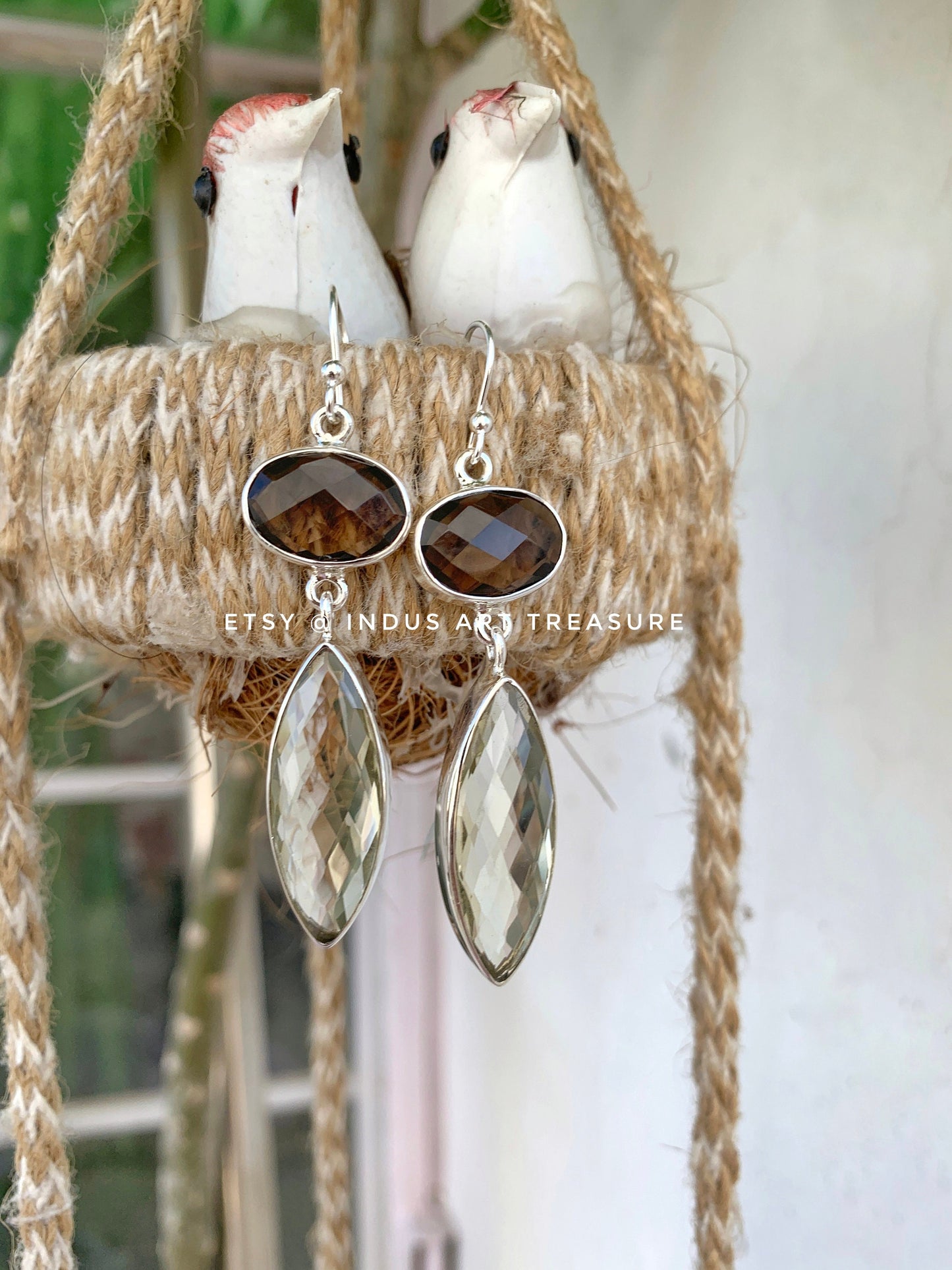 Smoky Quartz -Lemon Quartz Dangle Earrings