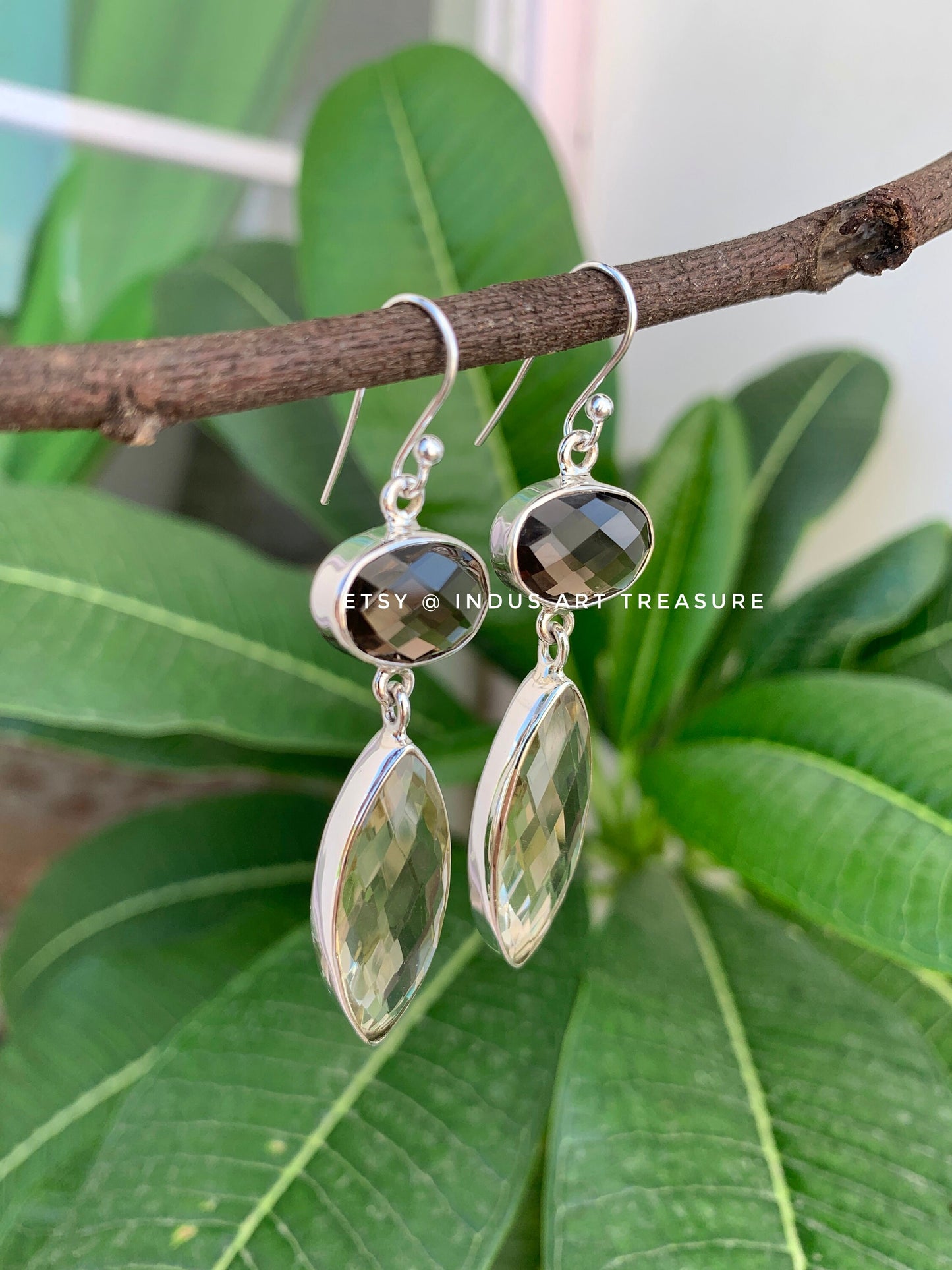 Smoky Quartz -Lemon Quartz Dangle Earrings