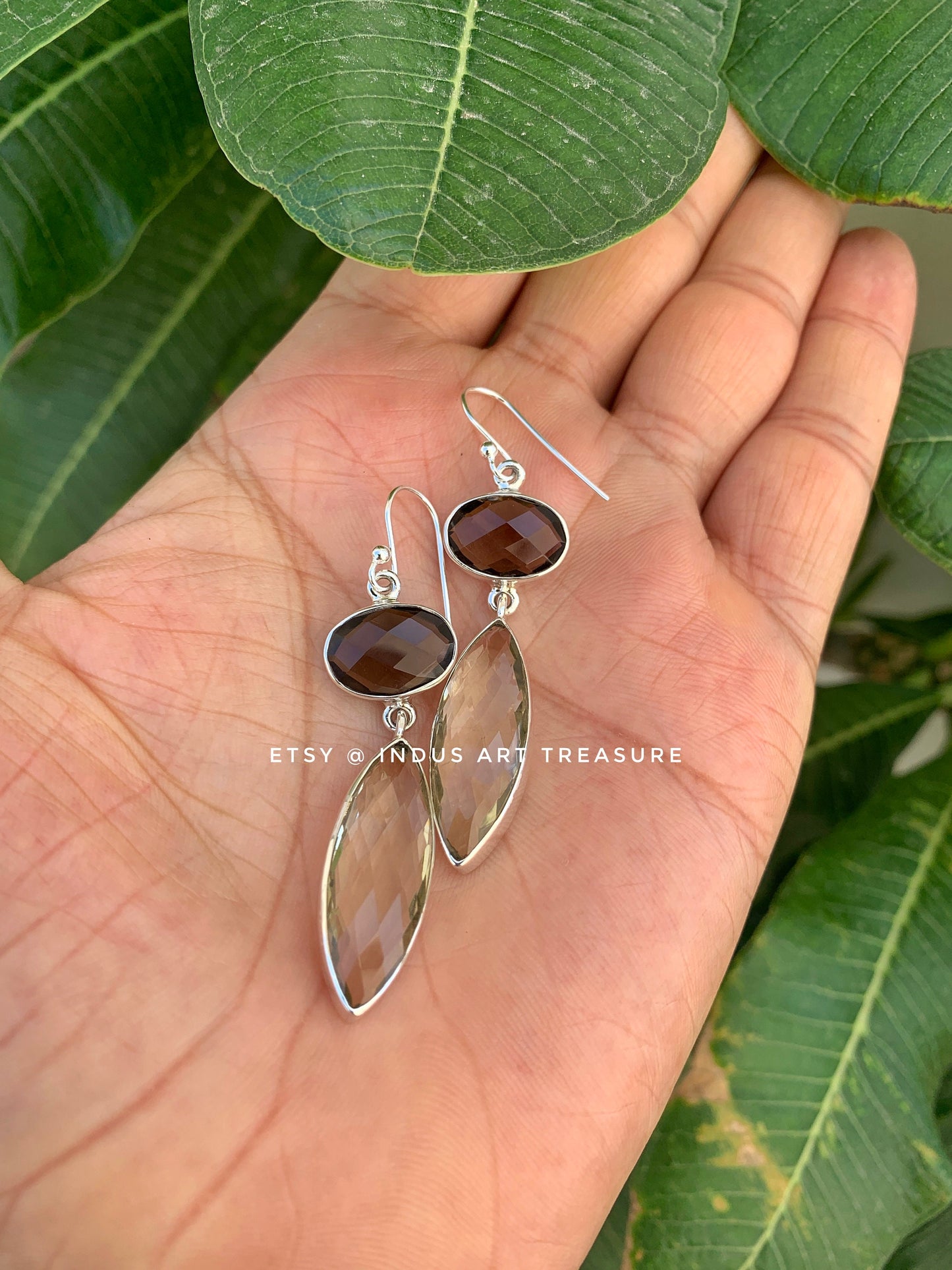 Smoky Quartz -Lemon Quartz Dangle Earrings