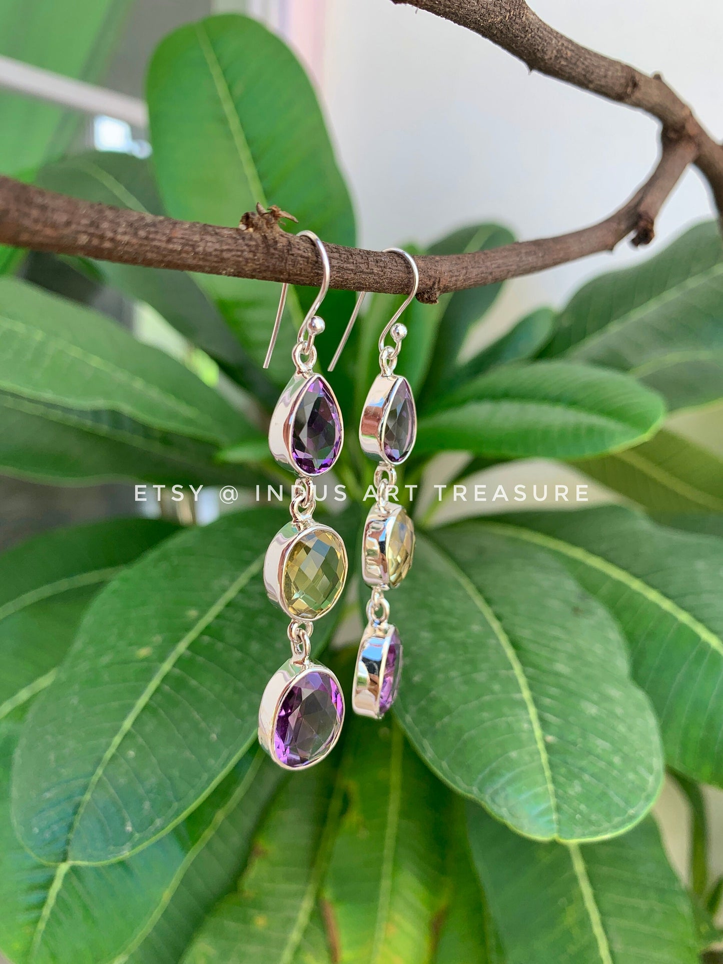Amethyst -Quartz Chandelier Earrings