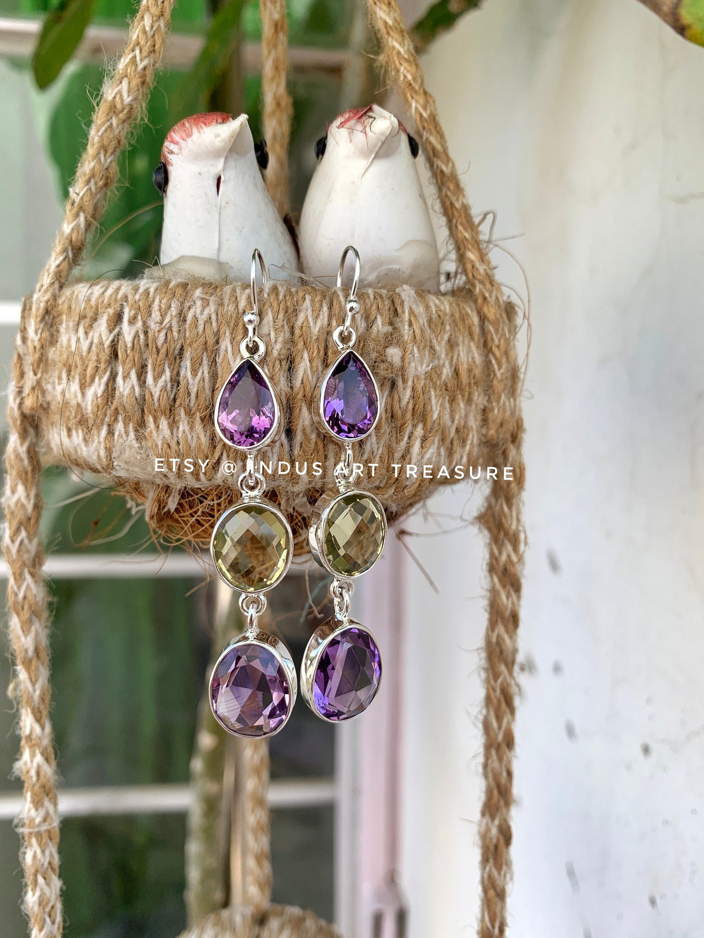 Amethyst -Quartz Chandelier Earrings