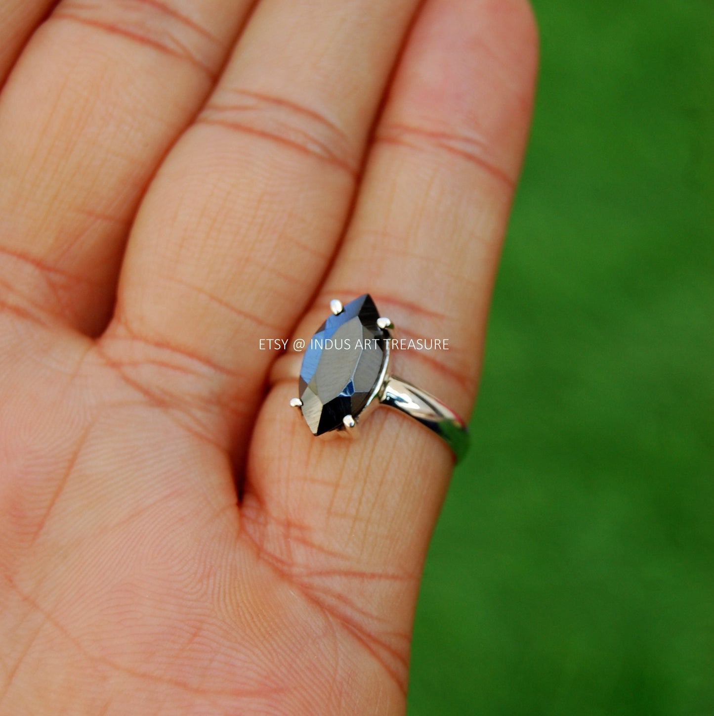 Hematite Marquise Prong Setting Ring