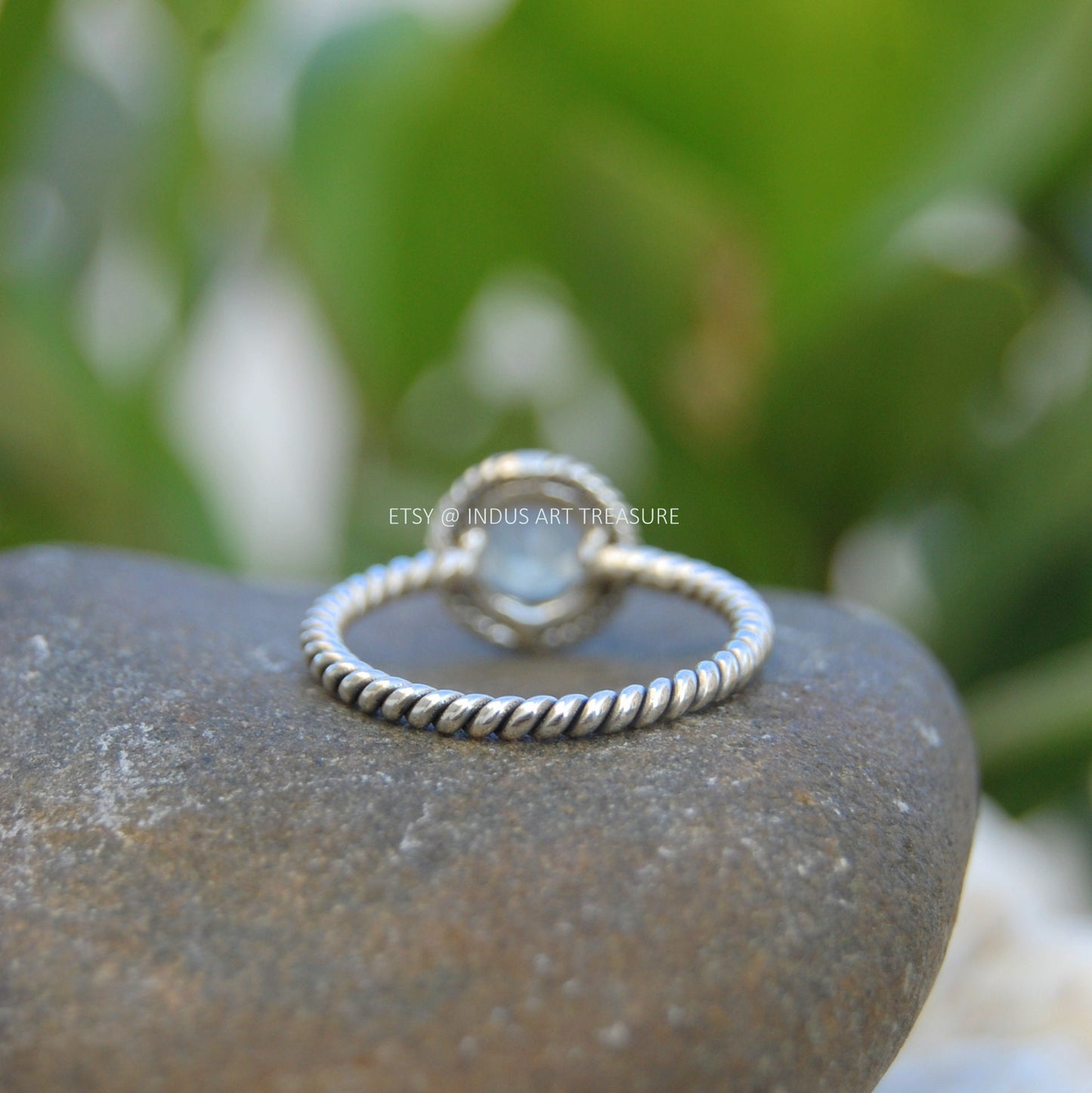 Rainbow Moonstone Twisted Wire Band Ring