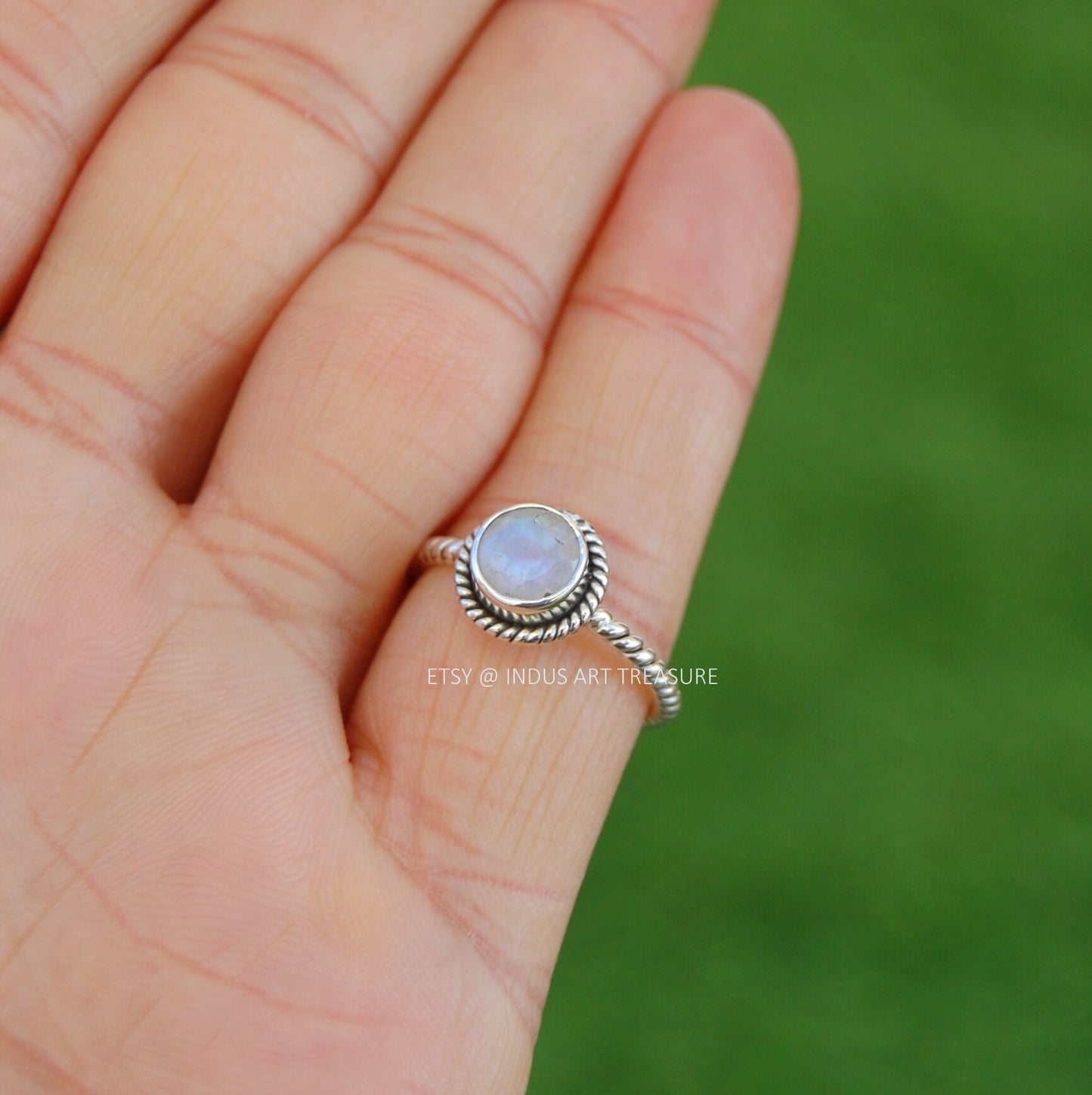 Rainbow Moonstone Twisted Wire Band Ring