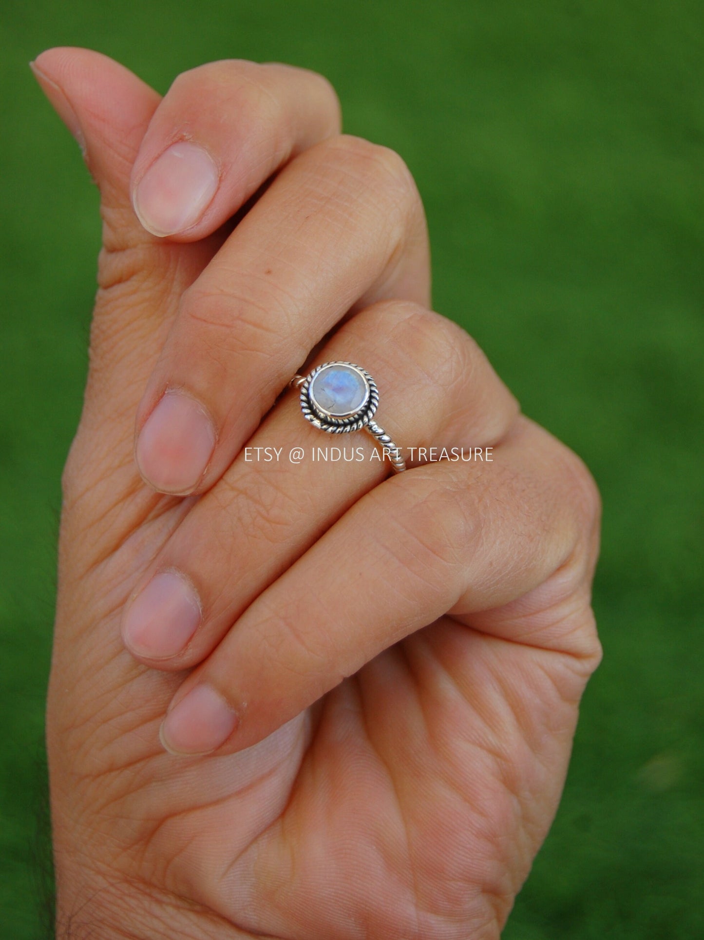 Rainbow Moonstone Twisted Wire Band Ring