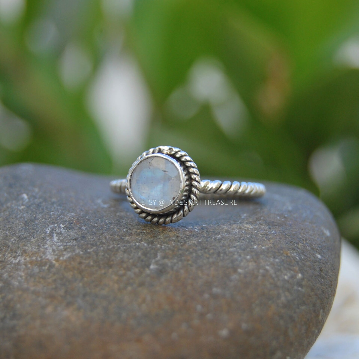 Rainbow Moonstone Twisted Wire Band Ring