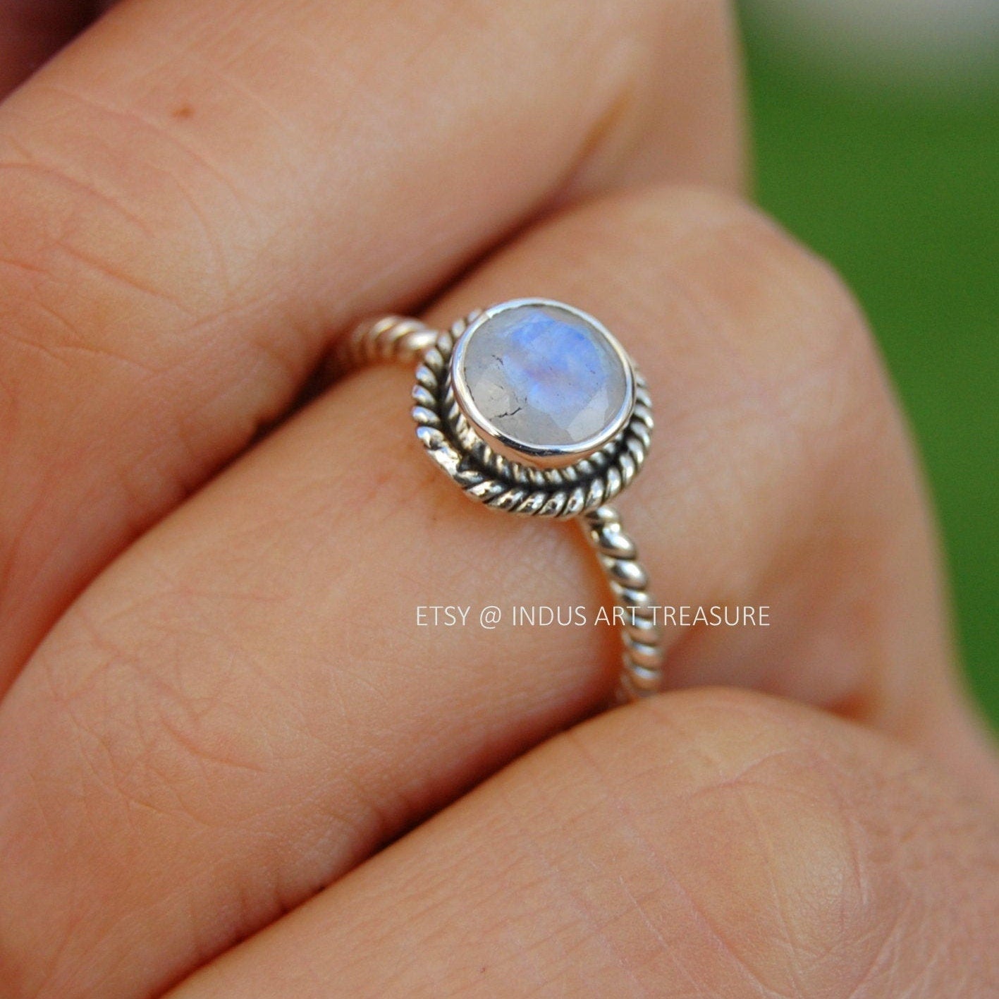 Rainbow Moonstone Twisted Wire Band Ring