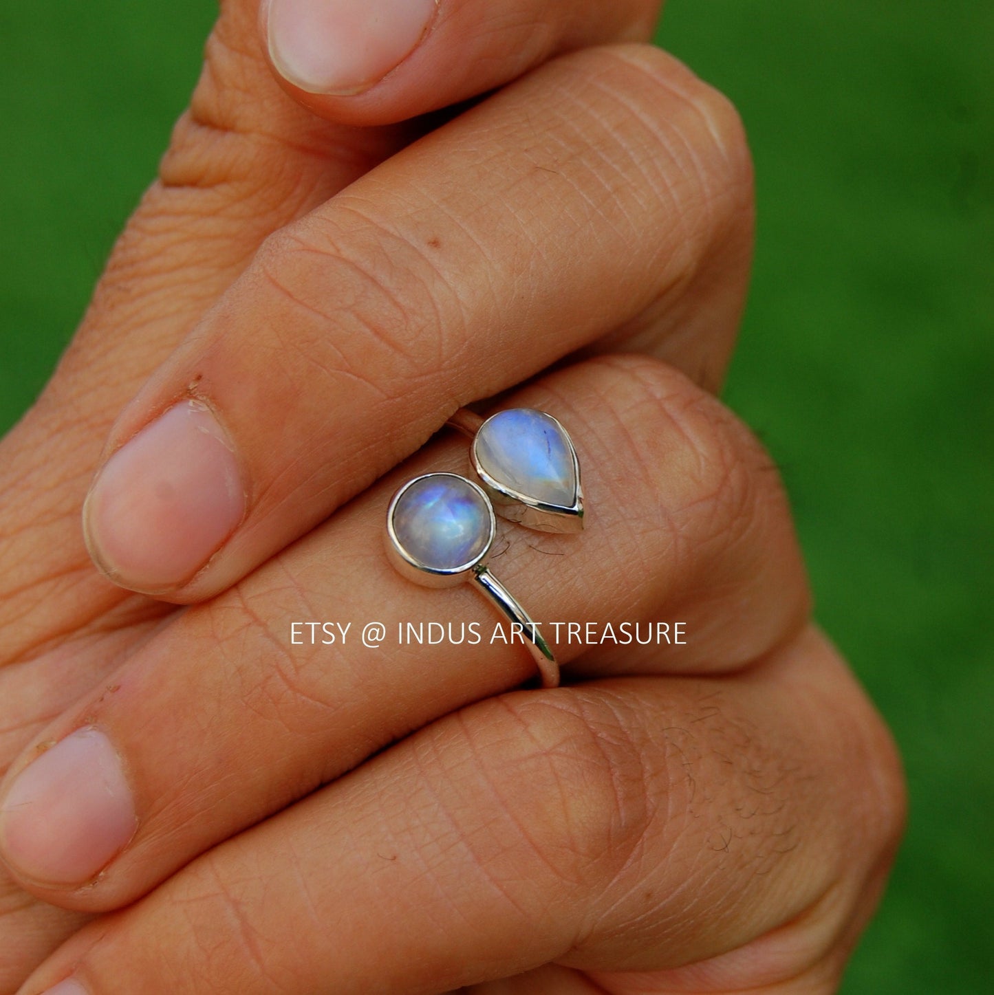 Rainbow Moonstone Coil Ring